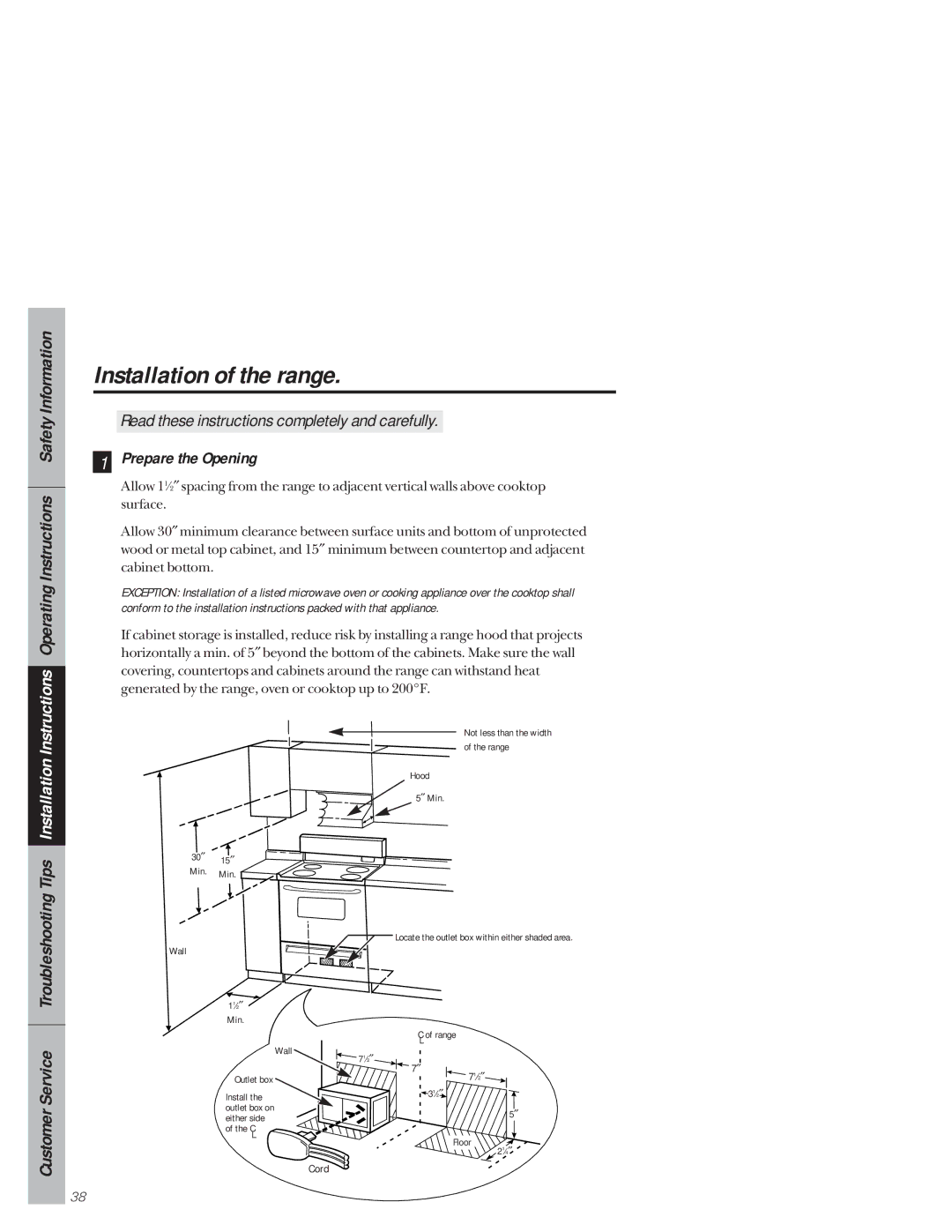 GE 49-8927, 164D3333P159 owner manual Prepare the Opening, Customer Service 