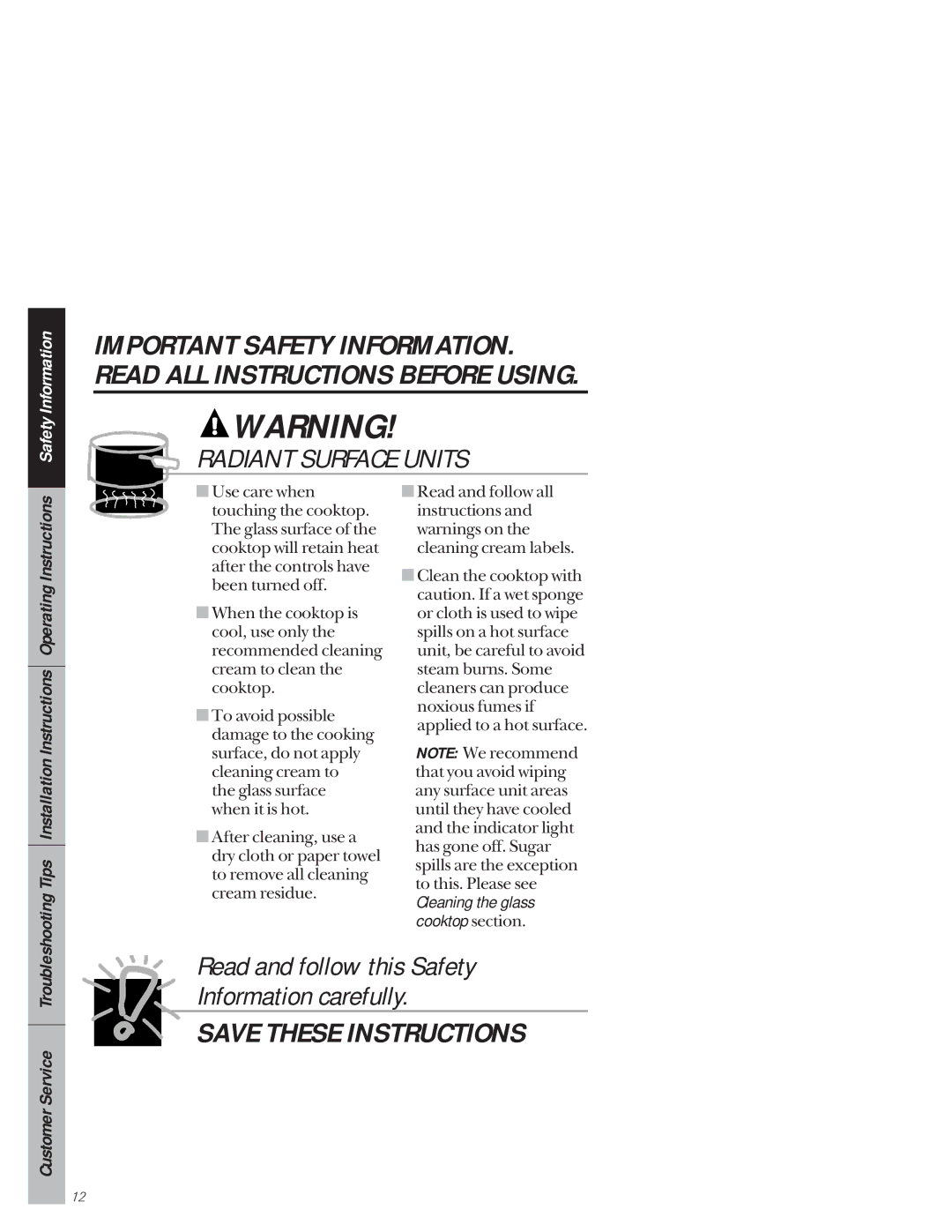 GE 49-8941, 164D3333P171 owner manual Read and follow this Safety Information carefully 