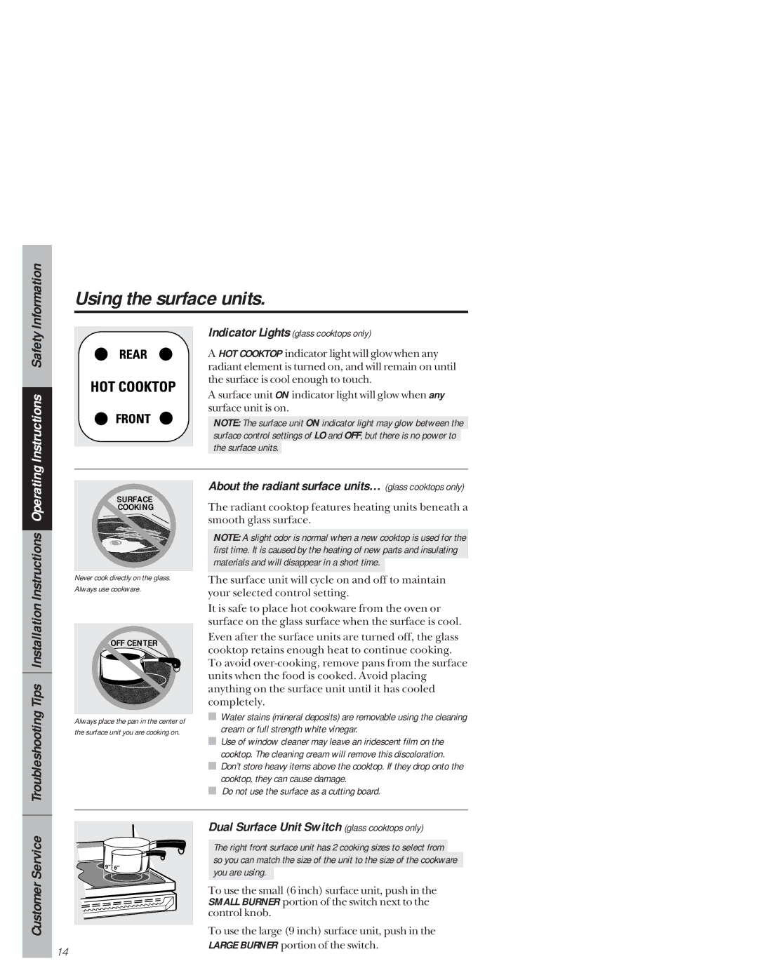 GE 49-8941, 164D3333P171 Dual Surface Unit Switch glass cooktops only, Do not use the surface as a cutting board 