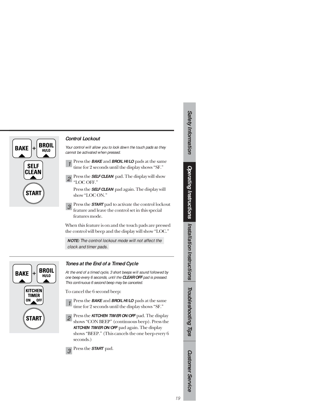 GE 164D3333P171, 49-8941 owner manual Control Lockout, Tones at the End of a Timed Cycle 