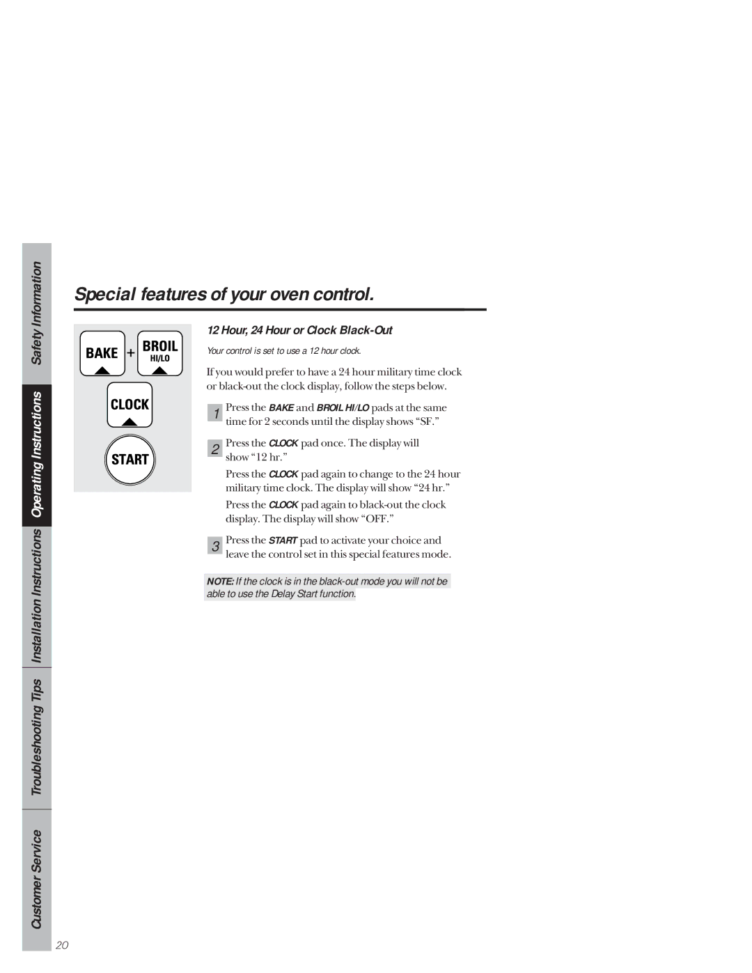 GE 49-8941, 164D3333P171 owner manual Hour, 24 Hour or Clock Black-Out, Your control is set to use a 12 hour clock 