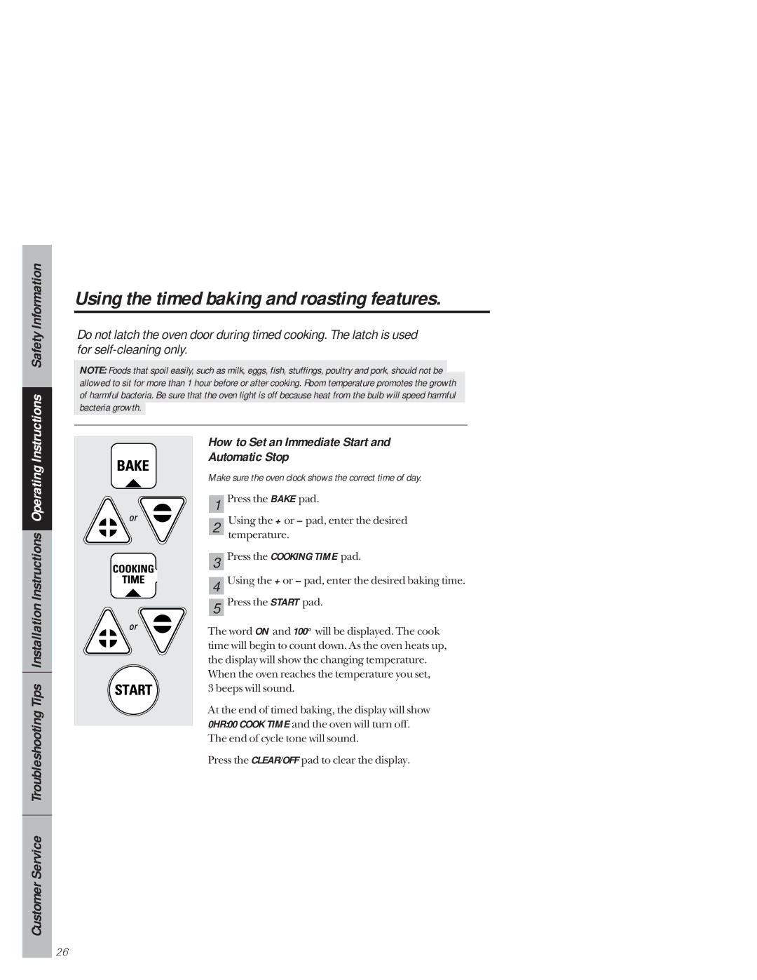 GE 49-8941 How to Set an Immediate Start Automatic Stop, Make sure the oven clock shows the correct time of day 