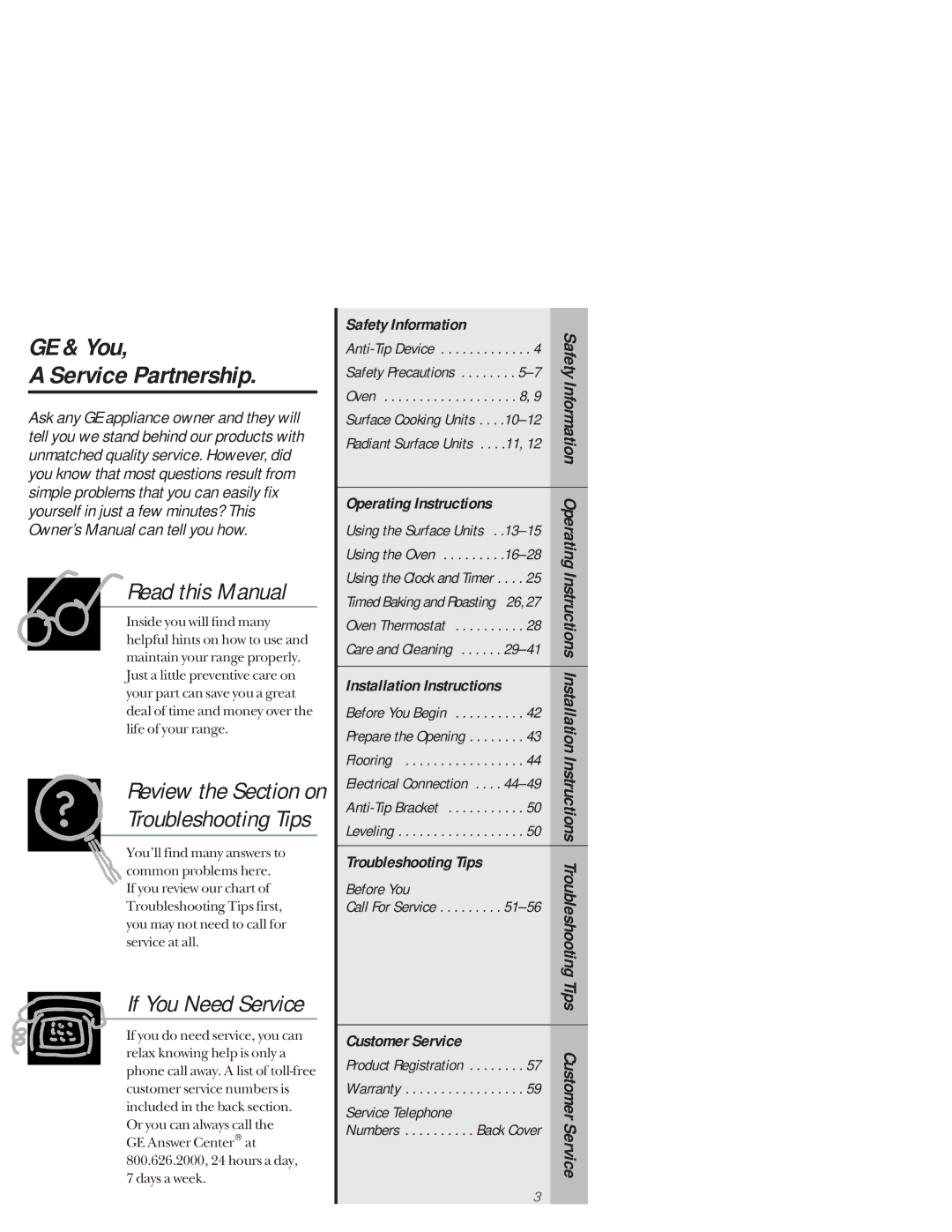 GE 164D3333P171, 49-8941 owner manual GE & You Service Partnership 