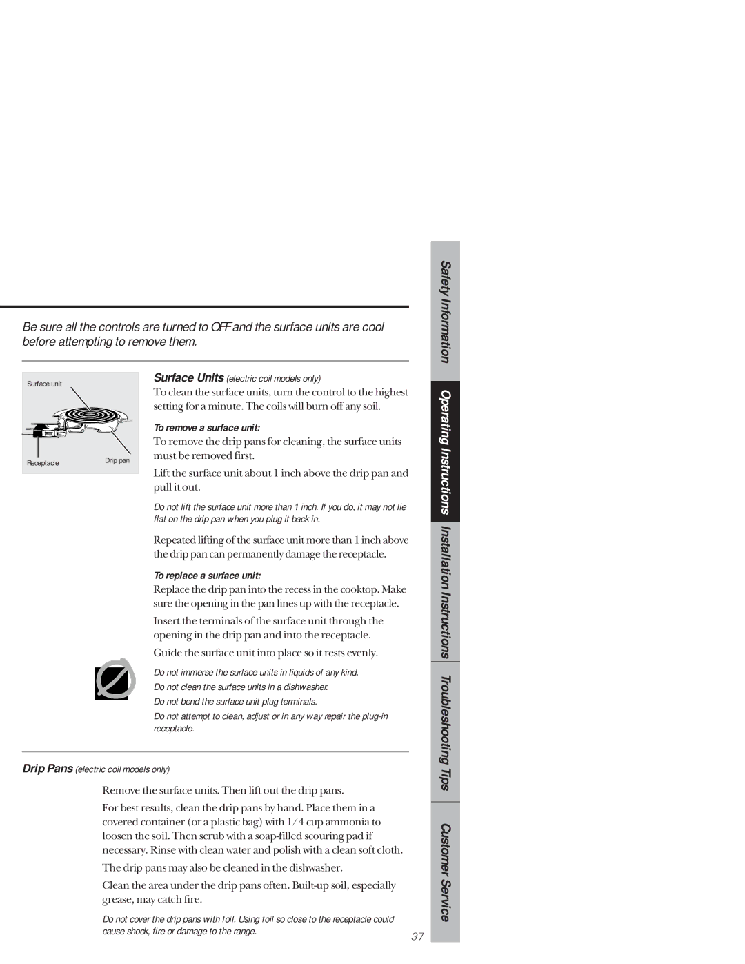 GE 164D3333P171, 49-8941 owner manual To remove a surface unit, To replace a surface unit 