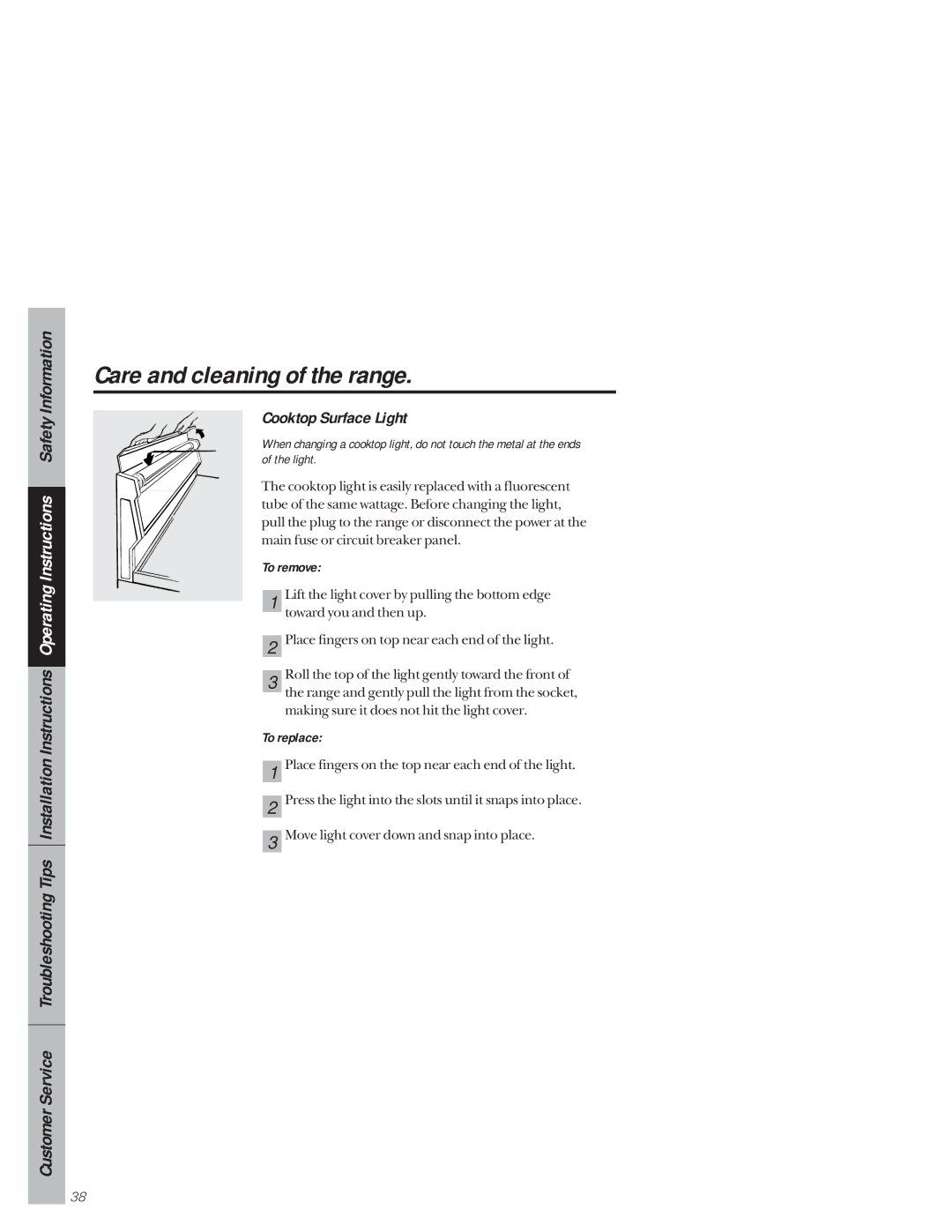 GE 49-8941, 164D3333P171 owner manual Cooktop Surface Light, To remove, To replace 