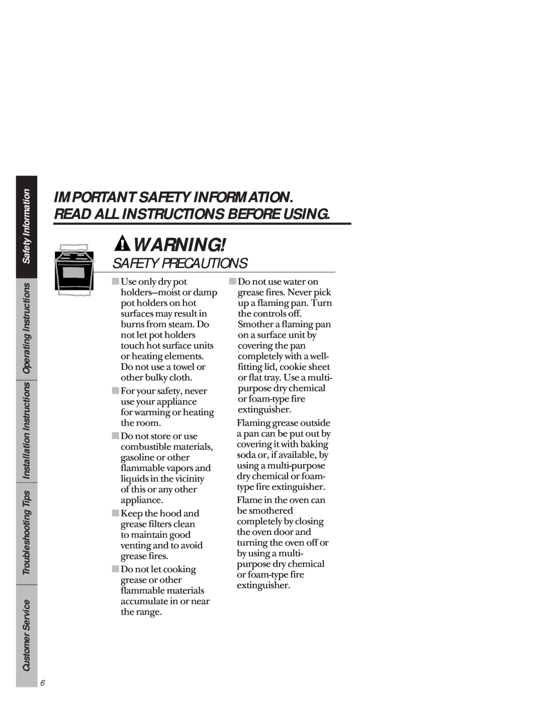 GE 49-8941, 164D3333P171 Safety Precautions, Important Safety Information. Read All Instructions Before Using 