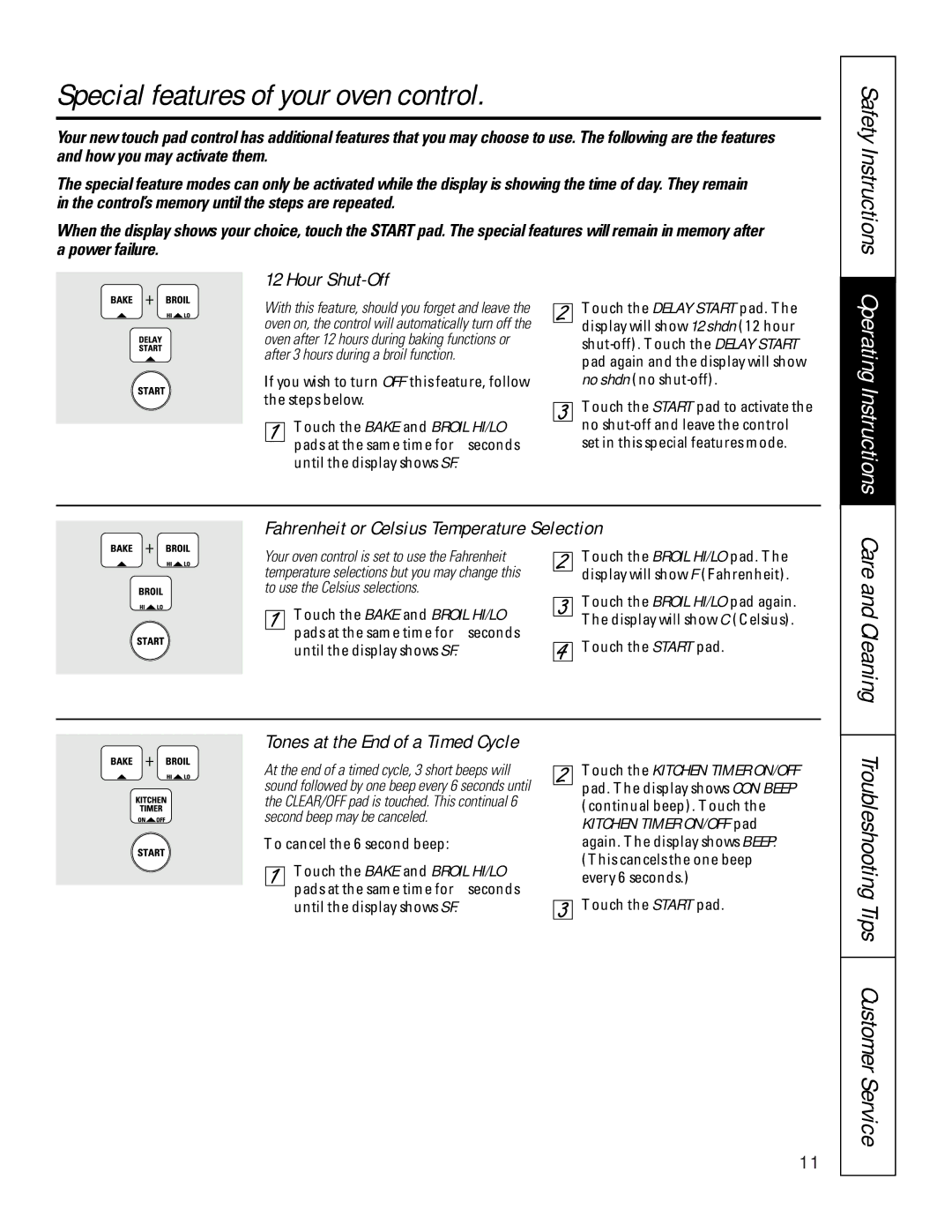 GE 164D3333P200-3 manual Special features of your oven control, Hour Shut-Off, Fahrenheit or Celsius Temperature Selection 