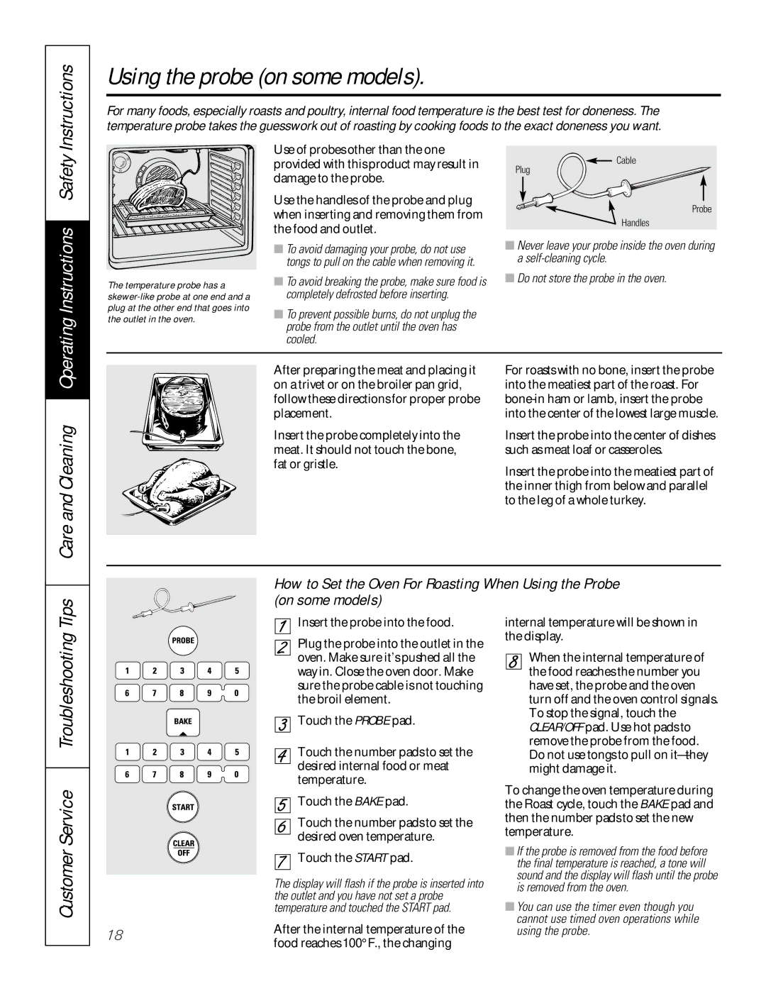 GE 49-8973-2 01-00 JR, 164D3333P200-3 manual Using the probe on some models, Tips, Operating Instructions Safety 