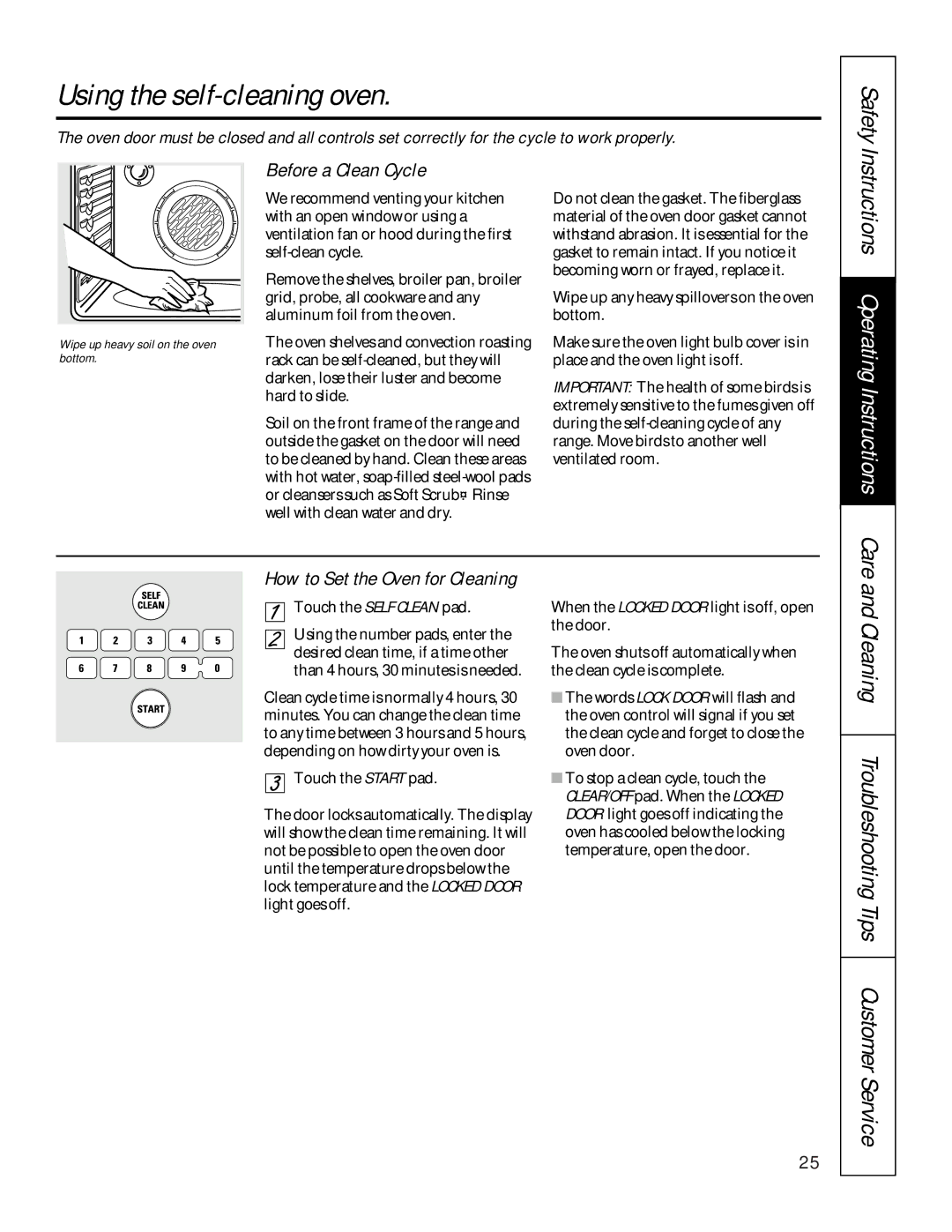 GE 164D3333P200-3, 49-8973-2 01-00 JR Using the self-cleaning oven, Before a Clean Cycle, How to Set the Oven for Cleaning 