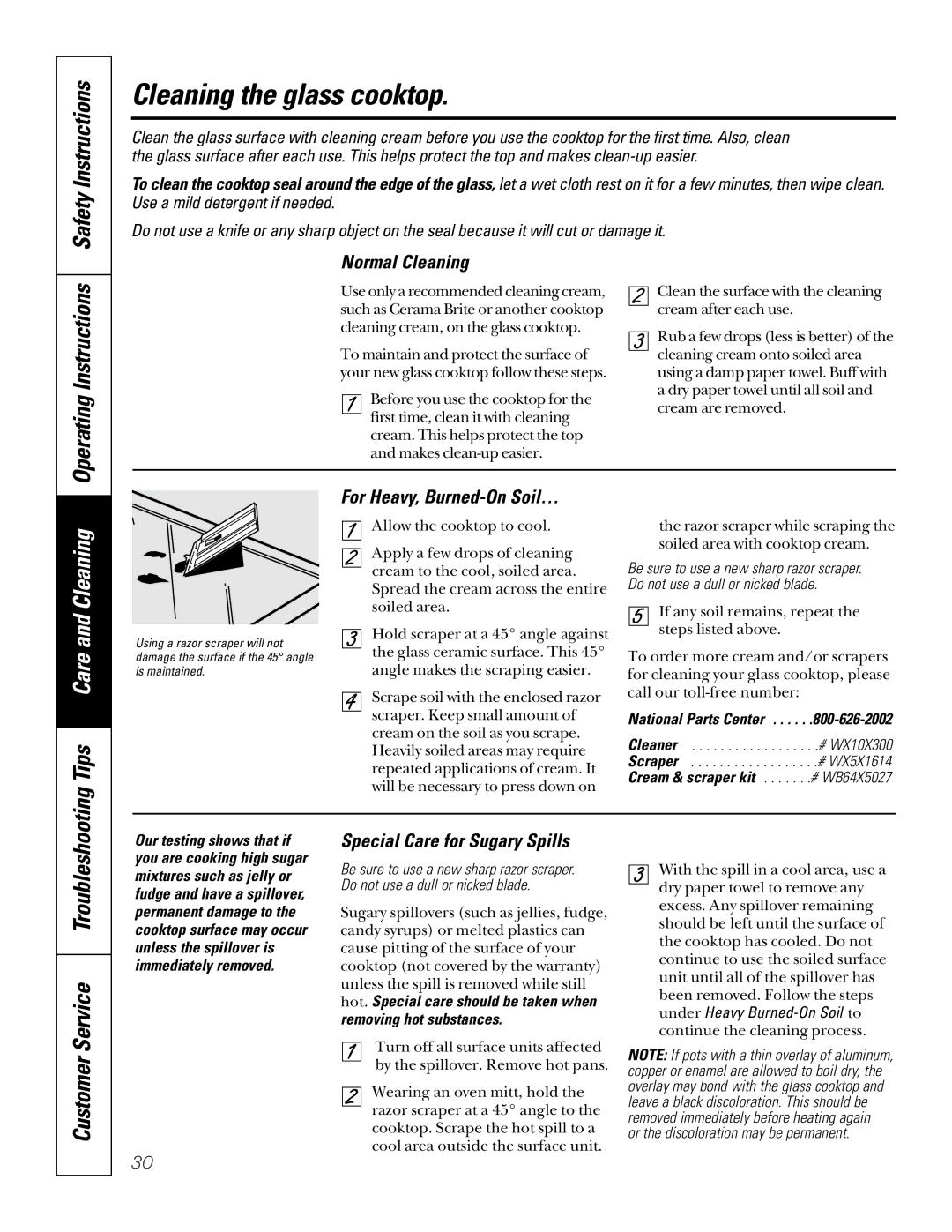 GE 49-8973-2 01-00 JR manual Cleaning the glass cooktop, Normal Cleaning, For Heavy, Burned-On Soil…, National Parts Center 