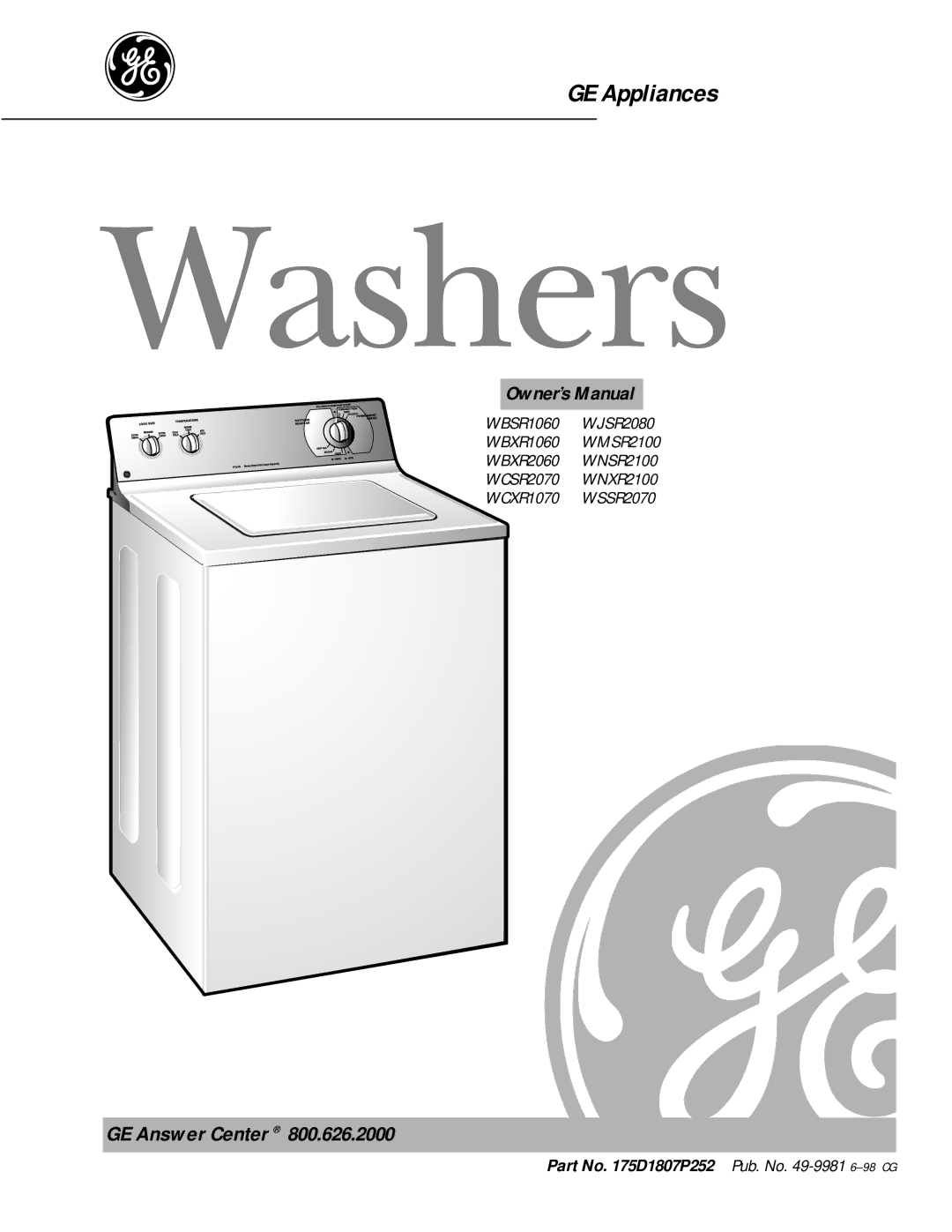 GE 175D1807P252, 49-9981 owner manual Washers 