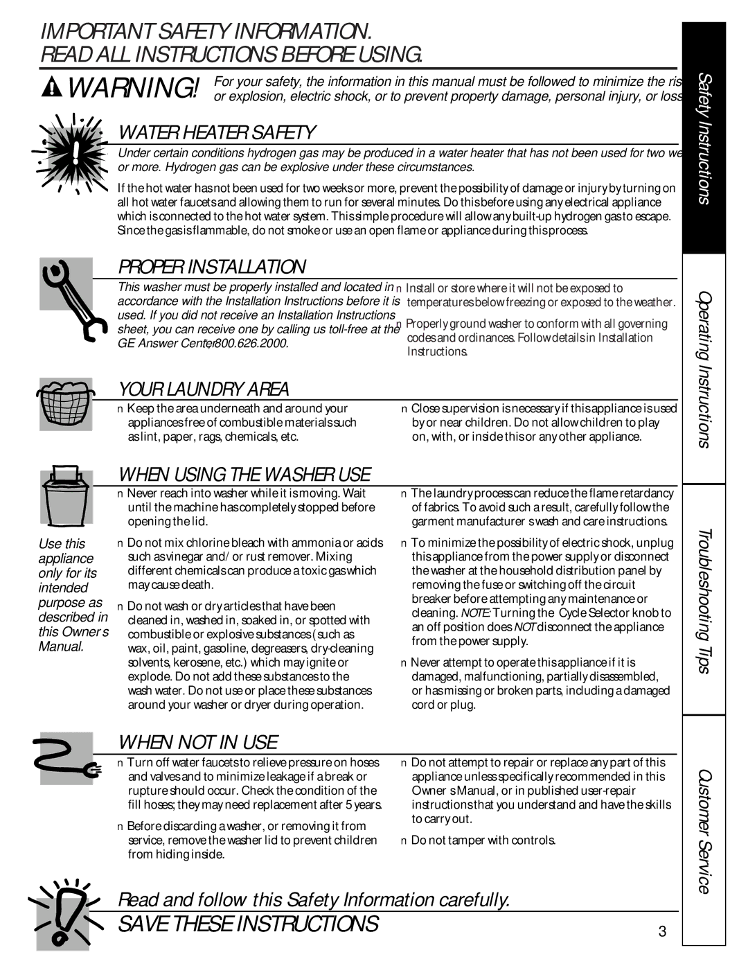 GE 175D1807P252, 49-9981 owner manual Water Heater Safety 