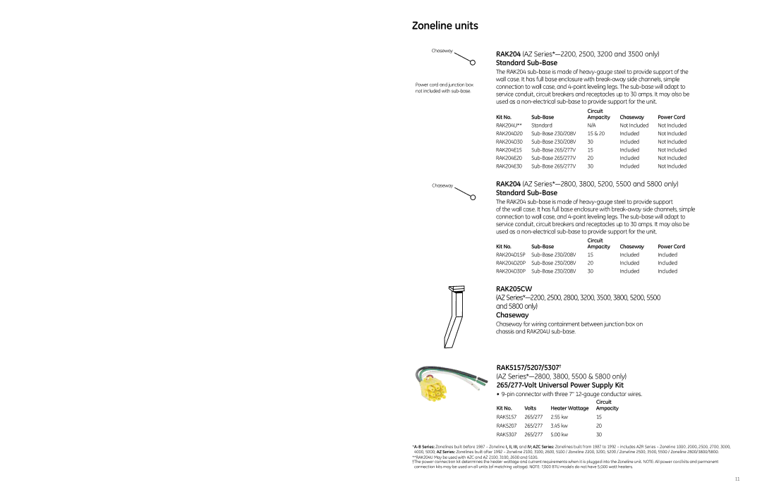 GE 49218 specifications Standard Sub-Base, Chaseway 