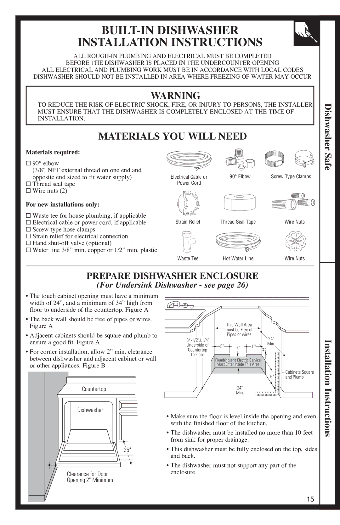 GE 500A200P047 installation instructions BUILT-IN Dishwasher Installation Instructions, Materials YOU will Need 