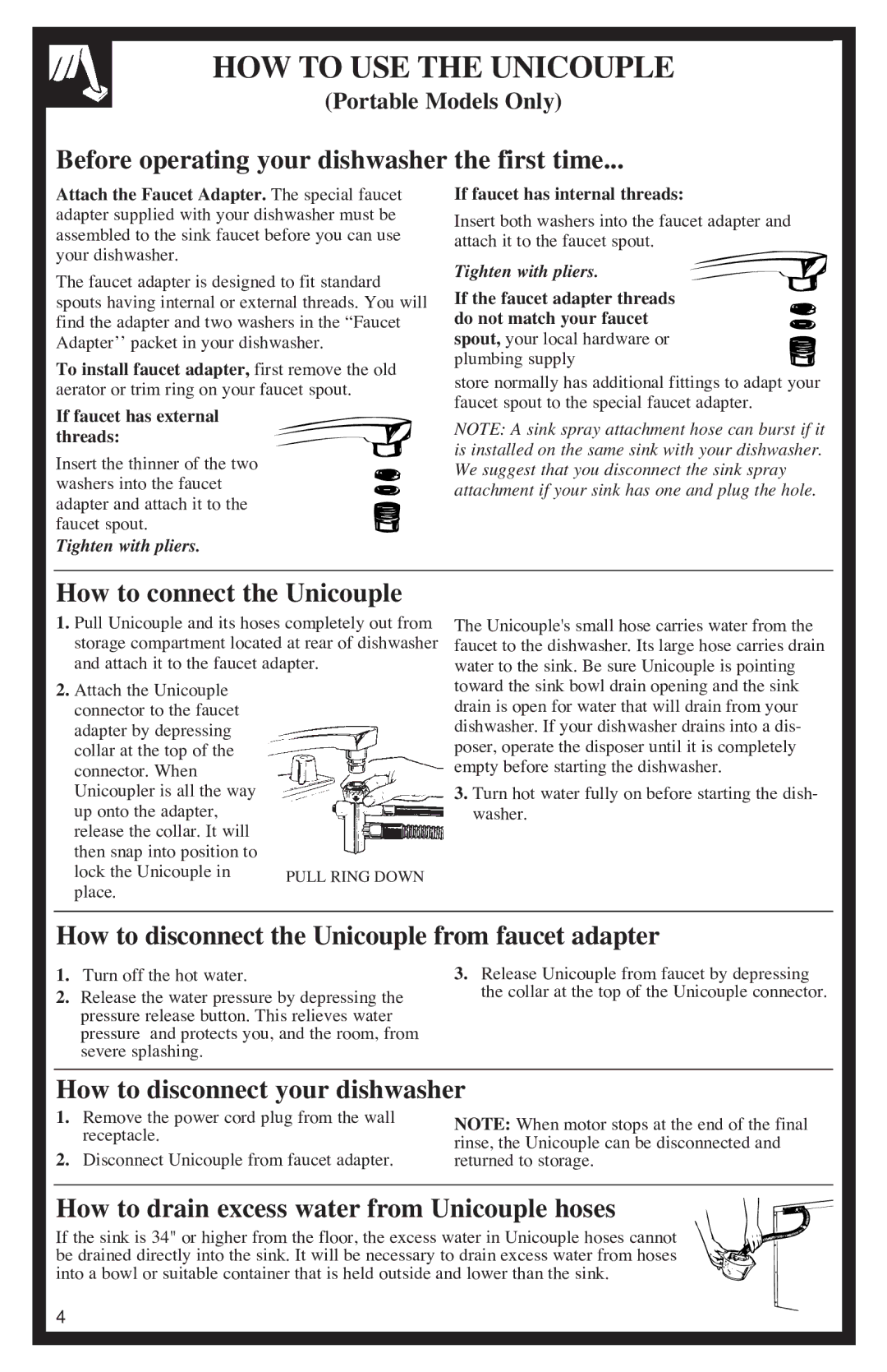 GE 500A200P047 installation instructions HOW to USE the Unicouple 