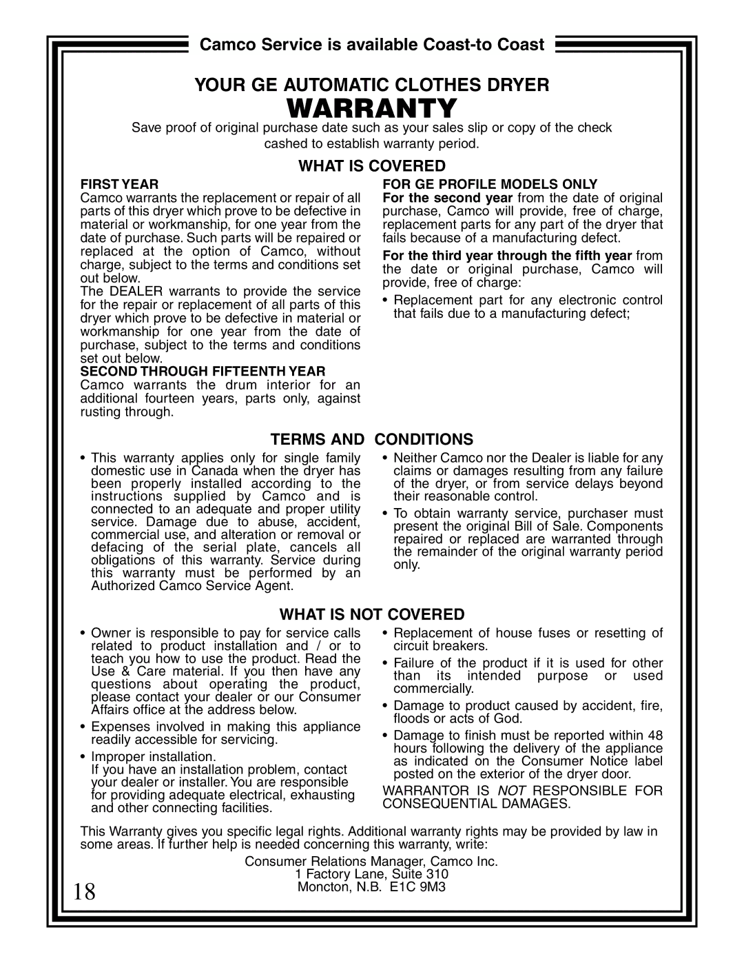 GE 500A280P012 operating instructions Warranty 