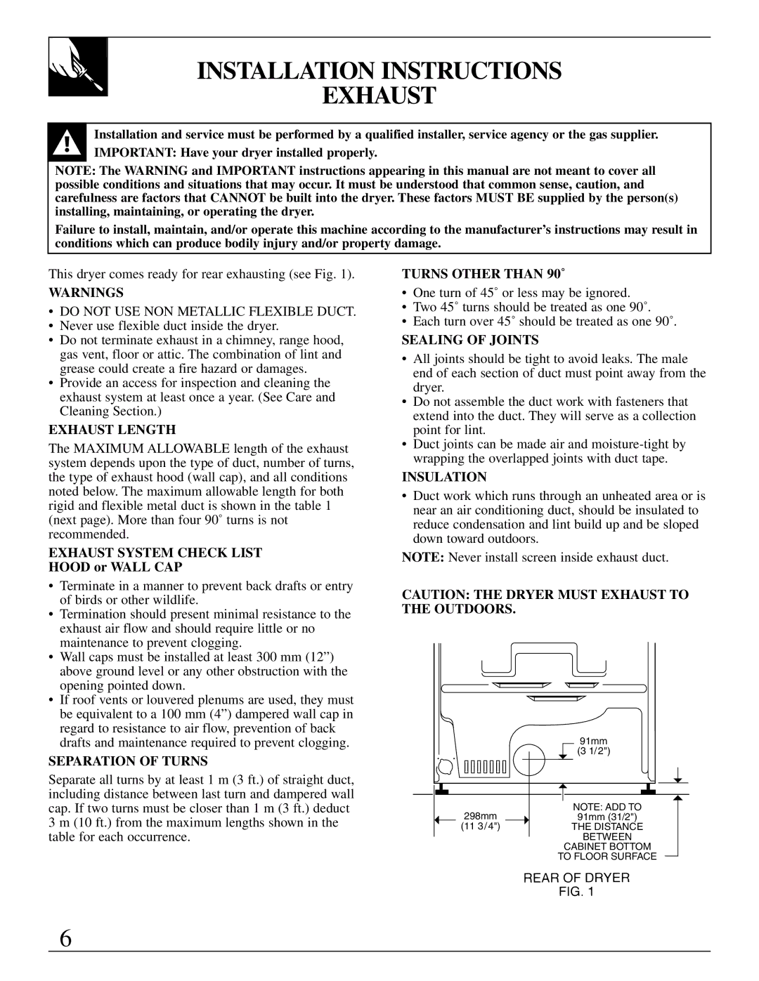 GE 500A280P012 operating instructions Installation Instructions Exhaust 