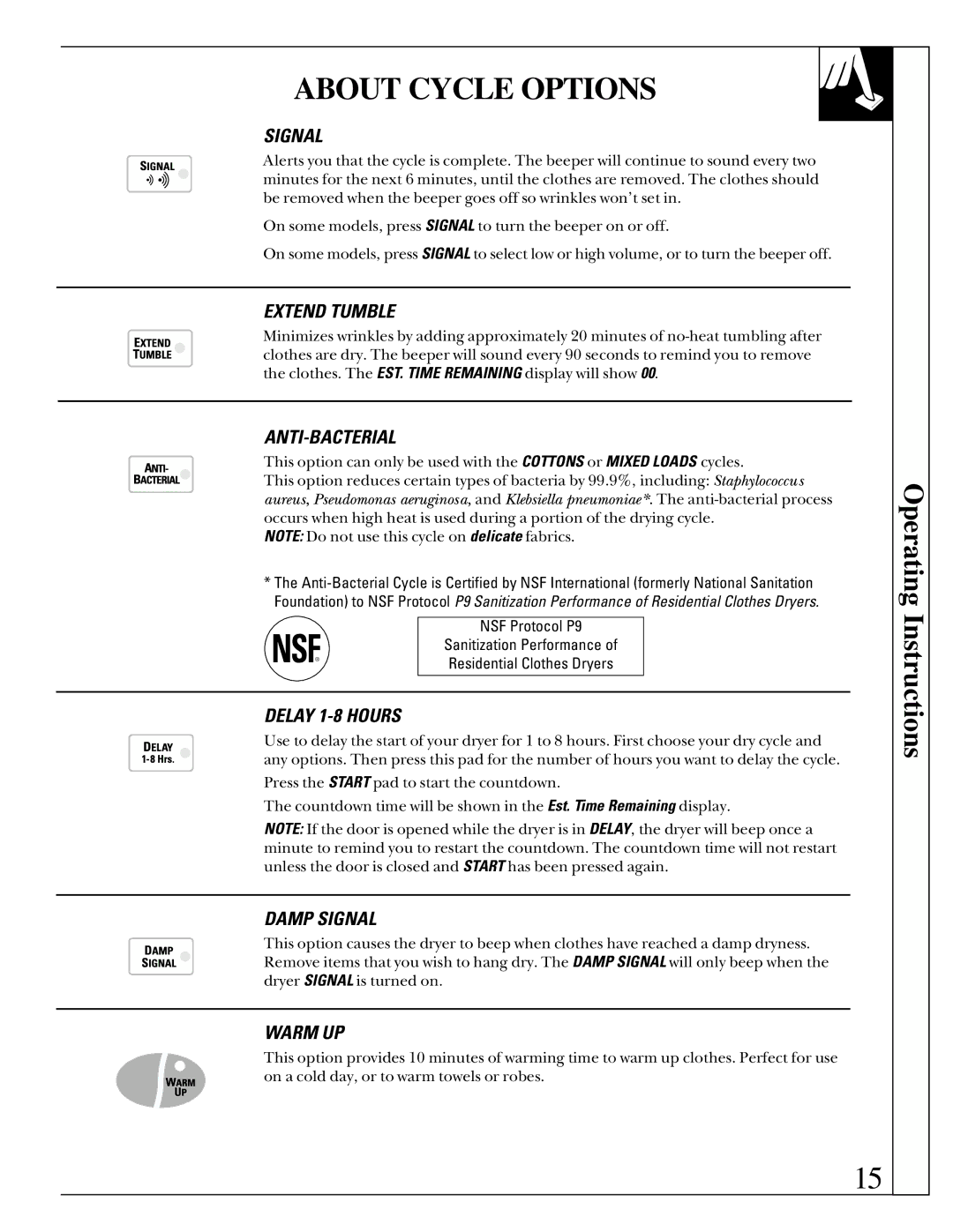 GE 500A280P013 operating instructions About Cycle Options, Signal 