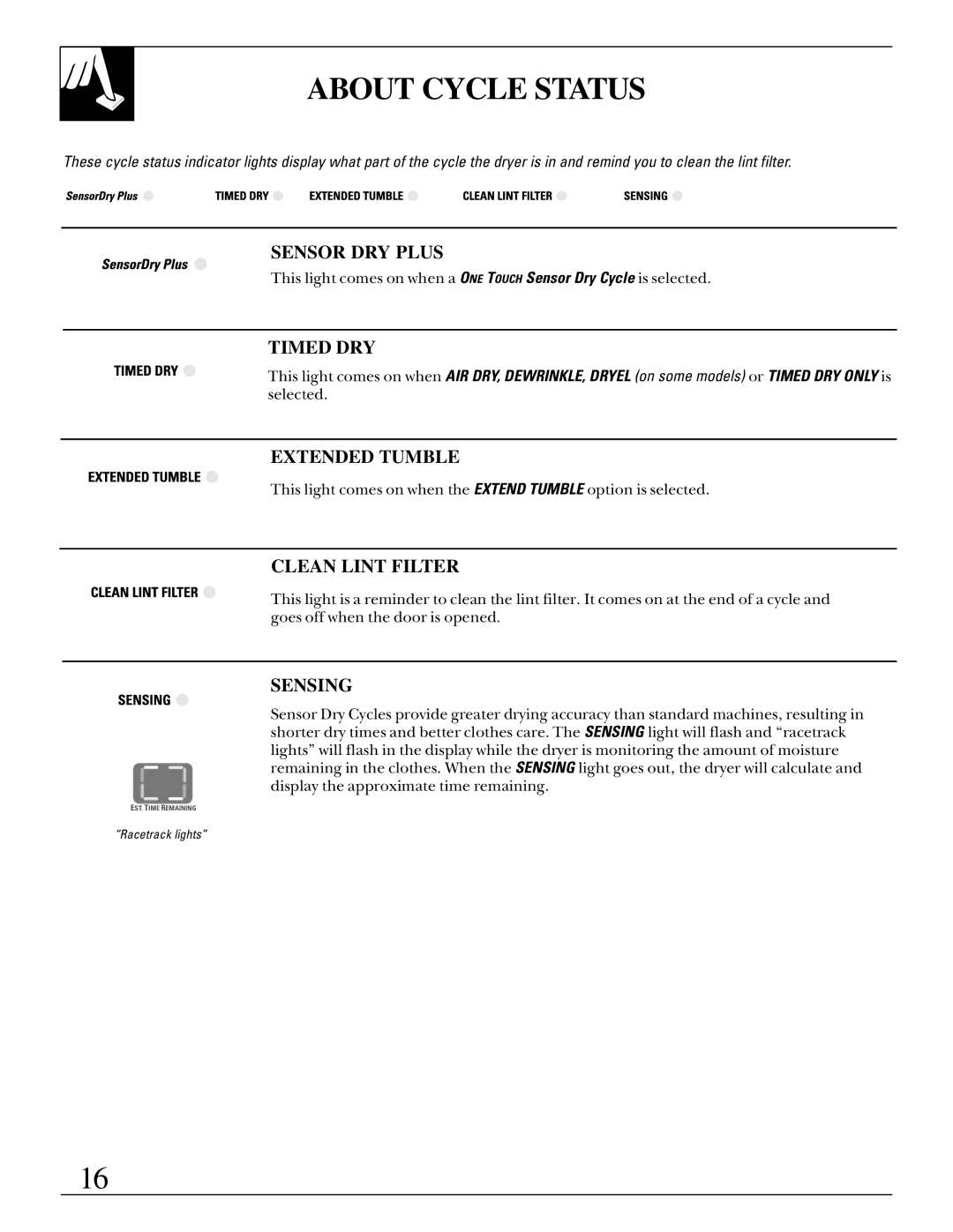 GE 500A280P013 operating instructions About Cycle Status 