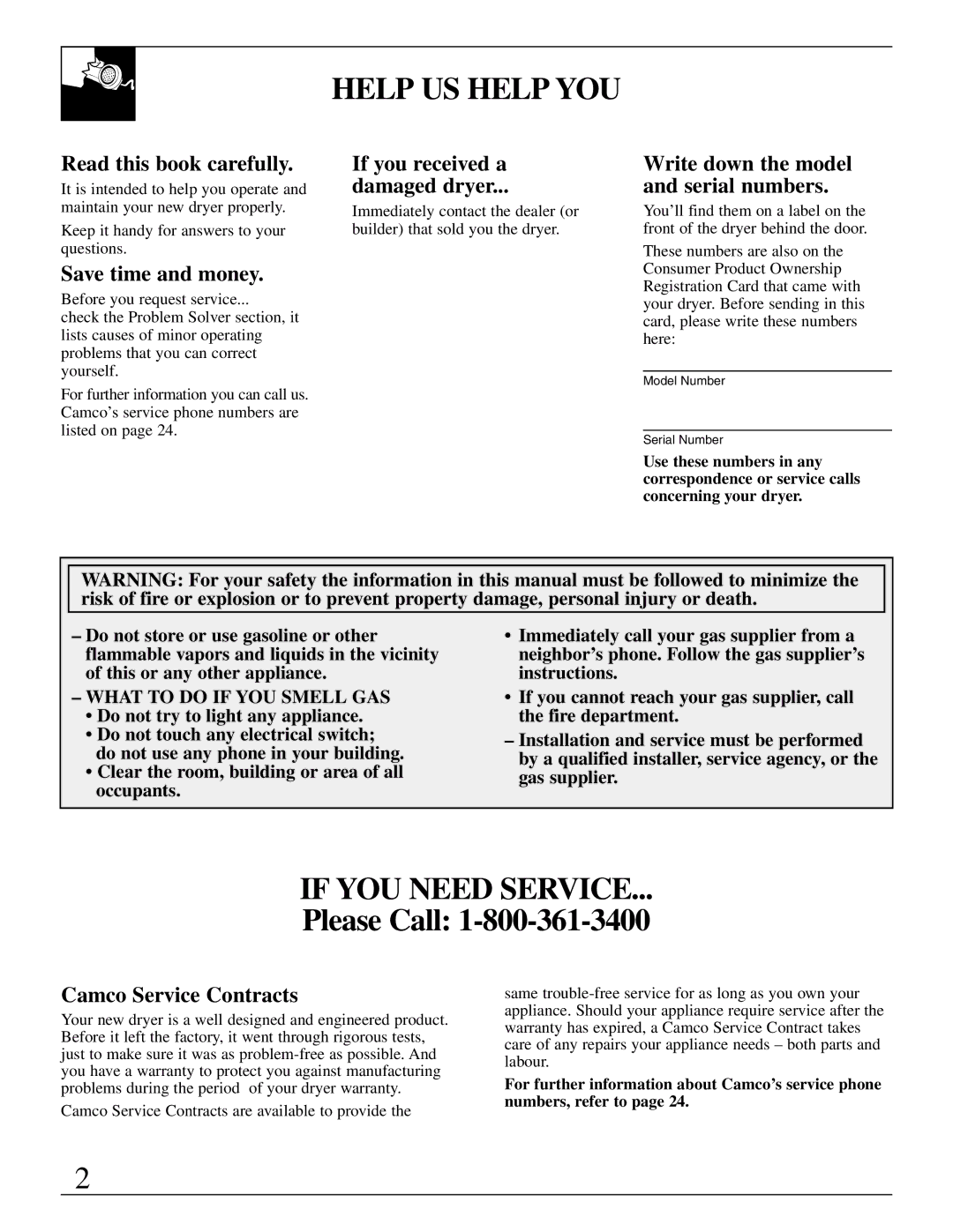 GE 500A280P013 operating instructions Help US Help YOU, If YOU Need Service 