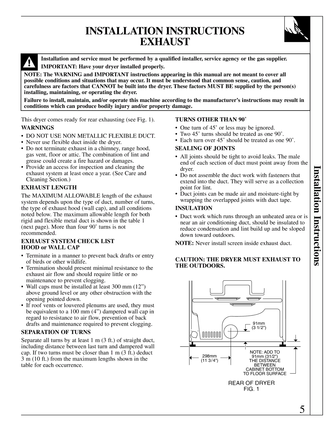 GE 500A280P013 operating instructions Installation Instructions Exhaust 