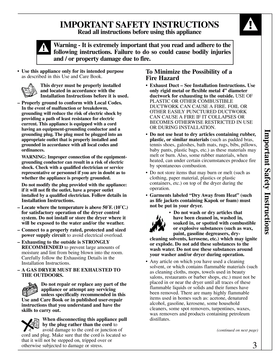 GE 500A280P013 operating instructions Important Safety Instructions, Read all instructions before using this appliance 