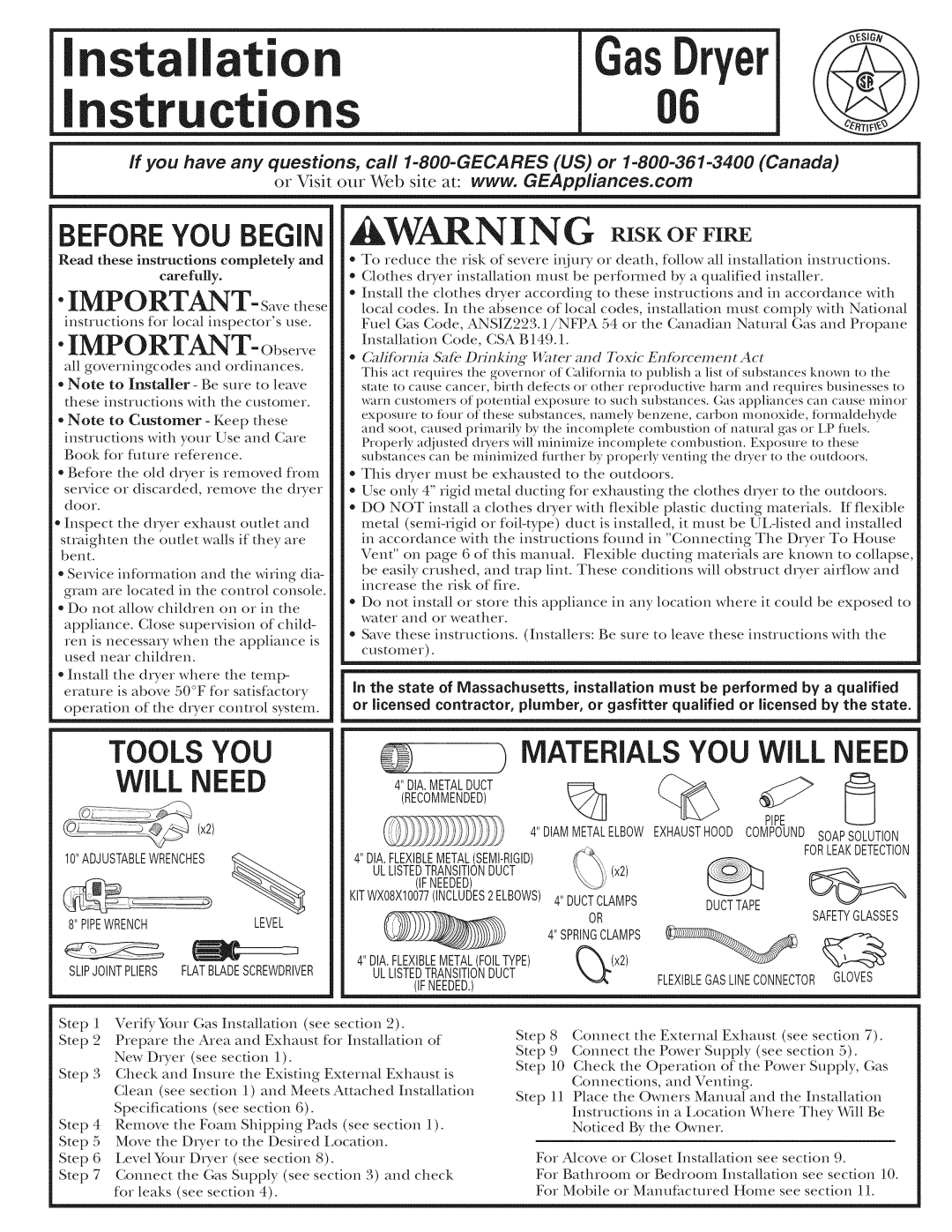 GE 500A436P006 installation instructions Materials YOU WiLL Need, Recommended, Ducttape, Level 