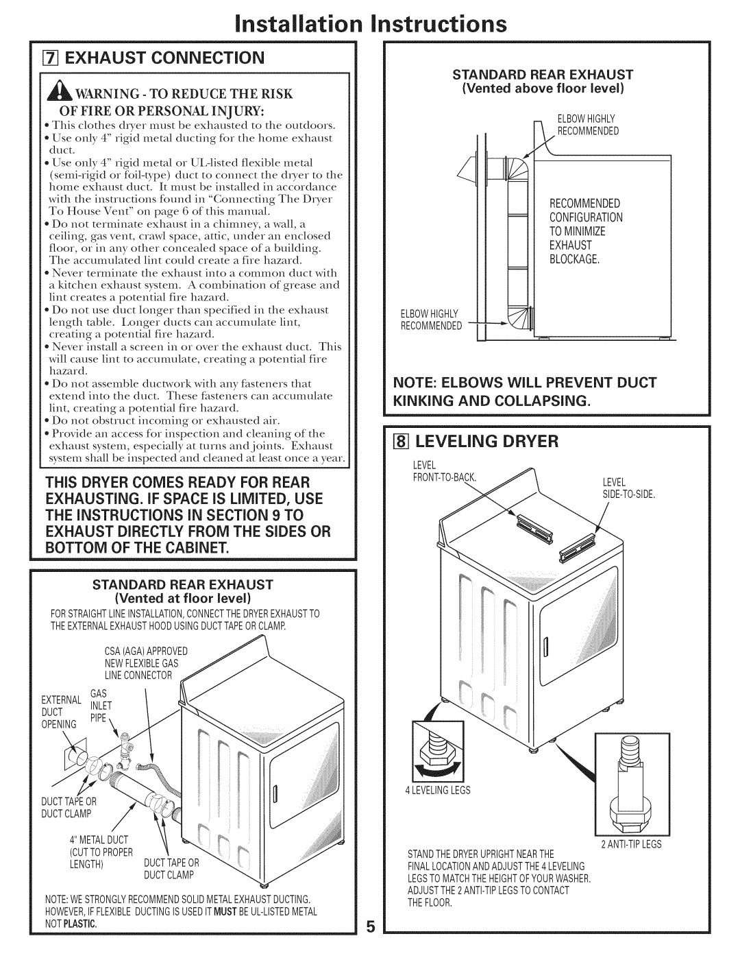 GE 500A436P006 Exhaust Connection, Fs-Levelingdryer, Recommended Configuration Tominimize Exhaust Blockage 