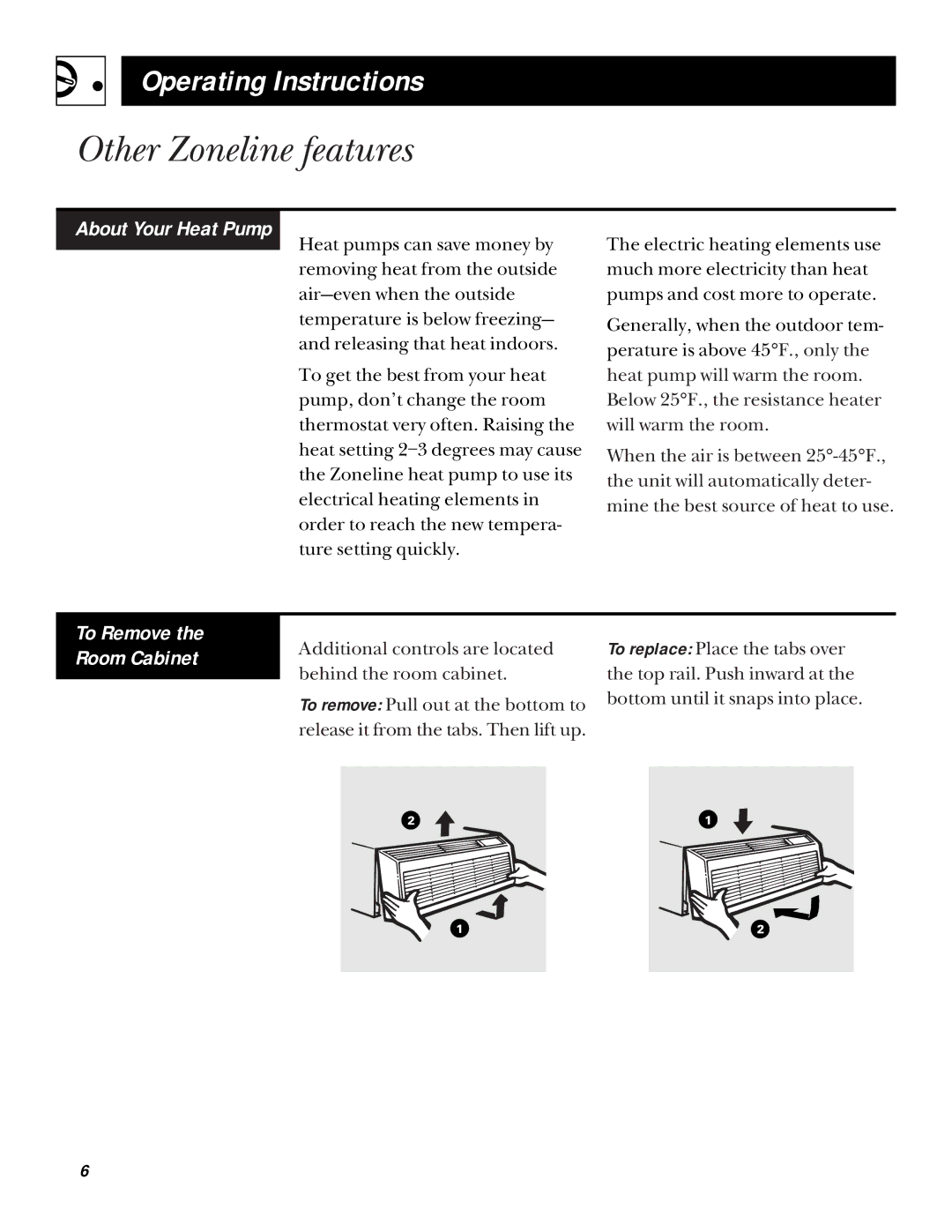 GE 5100 installation instructions Other Zoneline features, About Your Heat Pump 