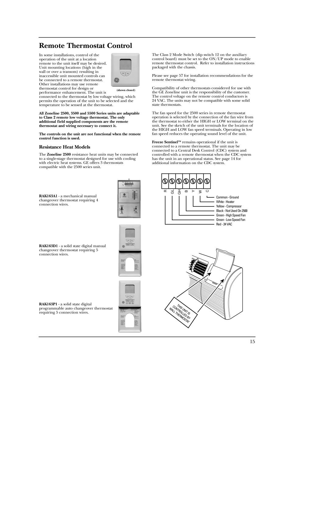 GE 5500 manual Remote Thermostat Control, Resistance Heat Models 