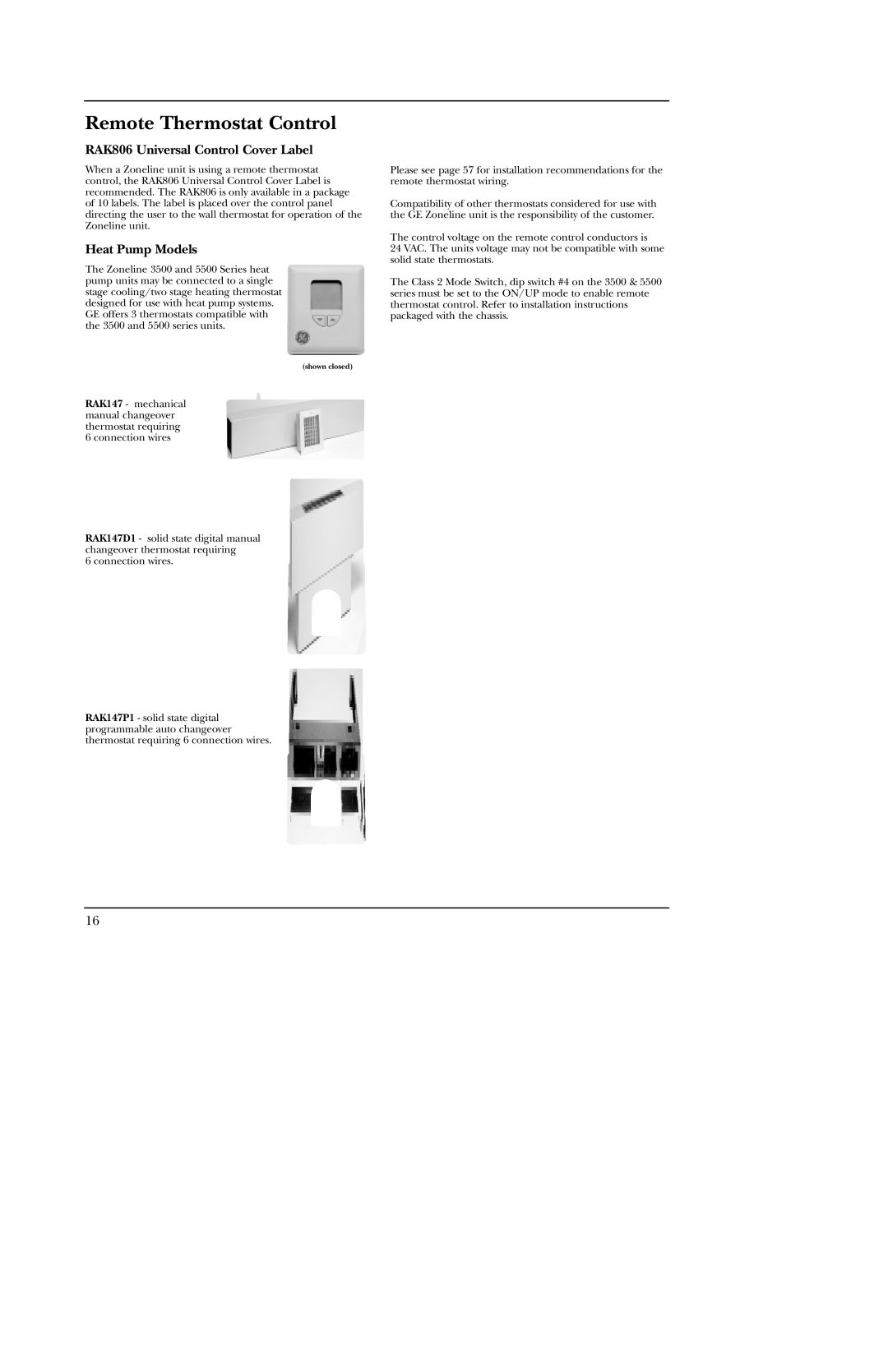 GE 5500 manual RAK806 Universal Control Cover Label, Heat Pump Models 