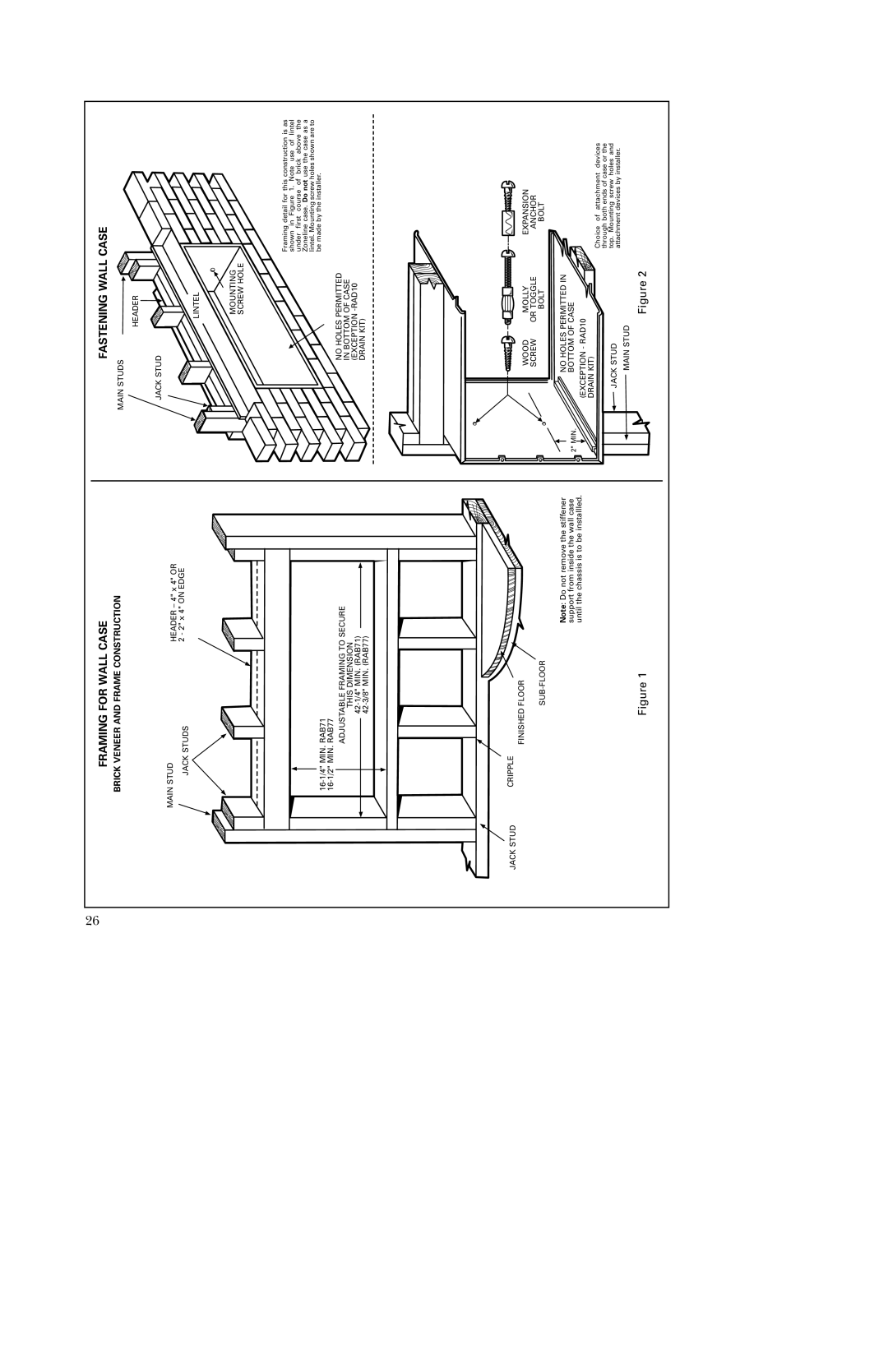 GE 5500 manual Framing for Wall Case, Fastening Wall Case 