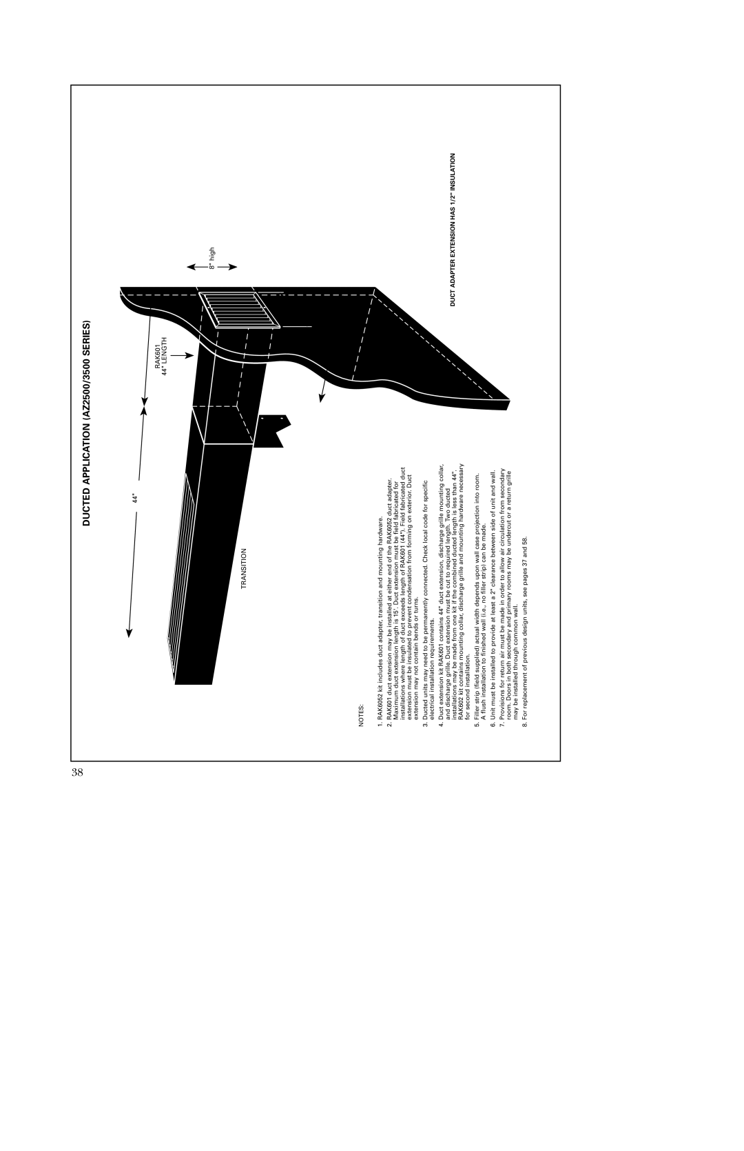 GE 5500 manual Ducted Application AZ2500/3500 Series, Duct Adapter Extension has 1/2 Insulation 