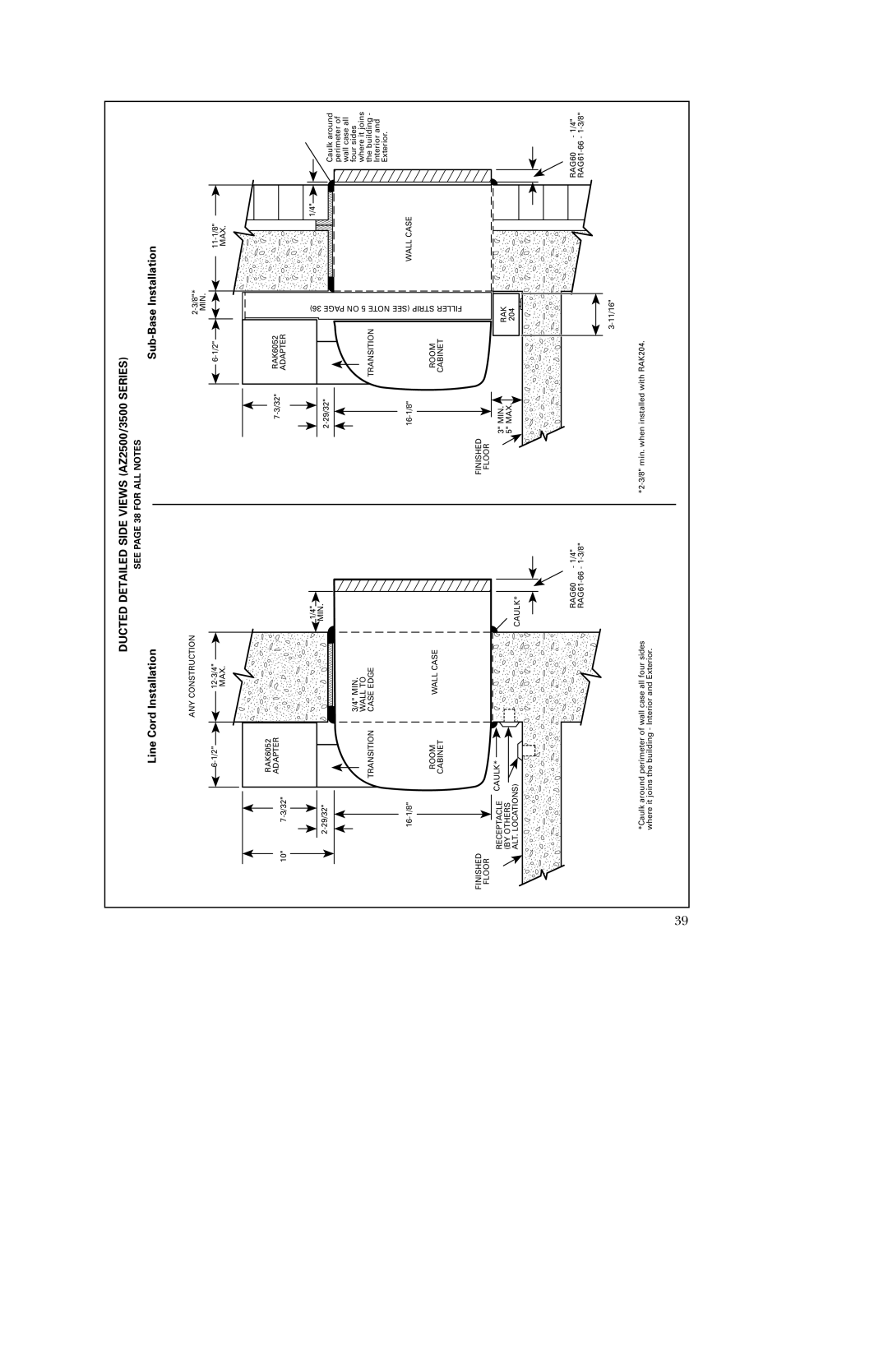 GE 5500 manual Ducted Detailed Side Views AZ2500/3500 Series, Sub-Base Installation 