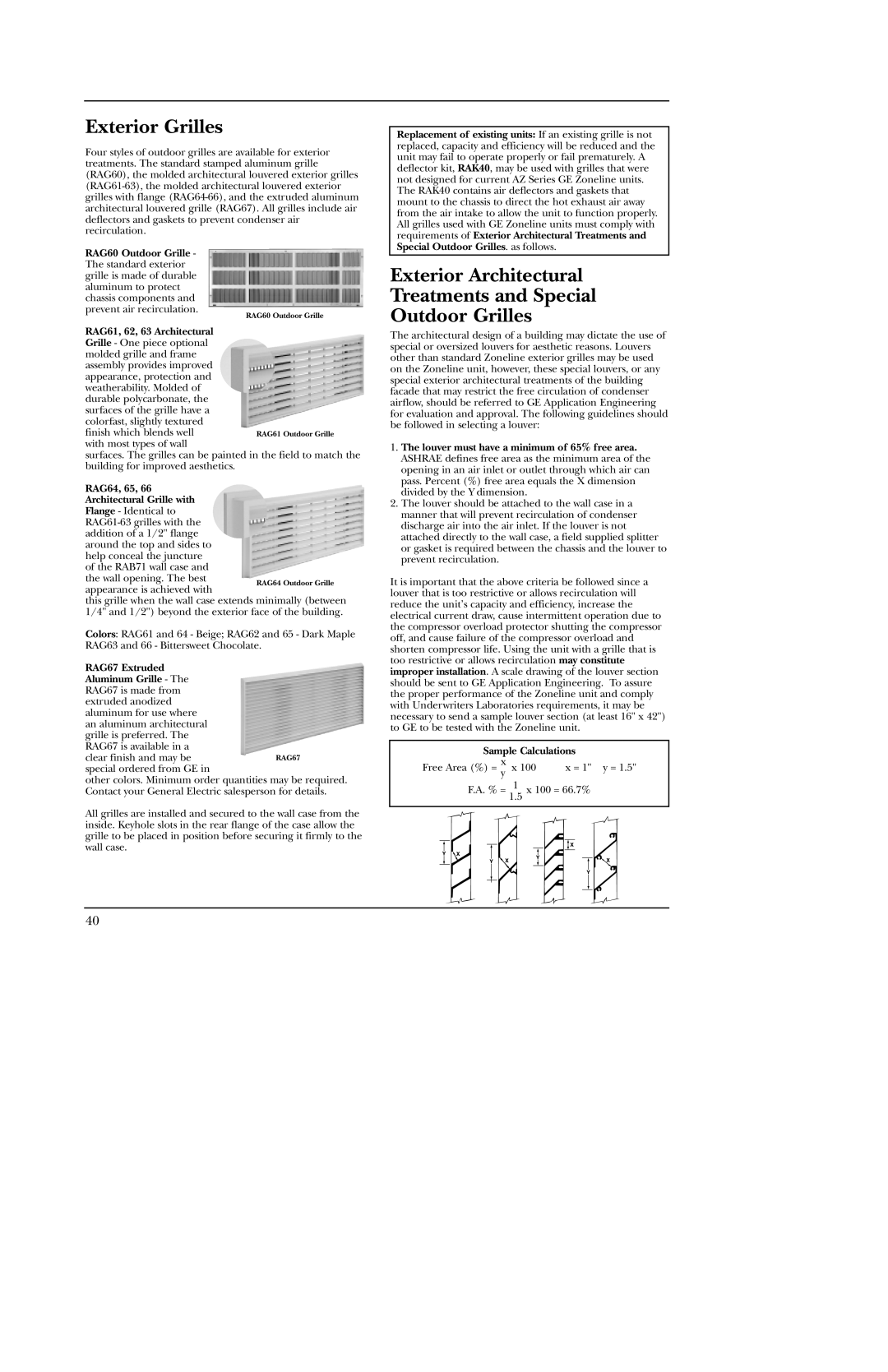 GE 5500 manual Exterior Grilles, Sample Calculations 