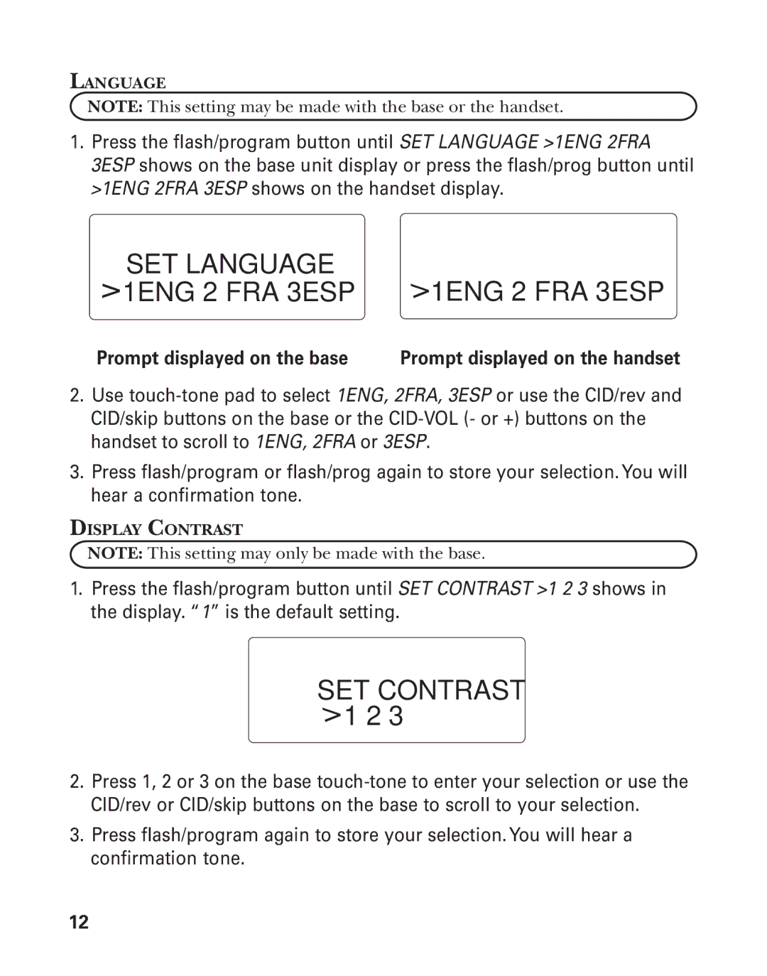 GE 55908580 manual Language, Display Contrast 