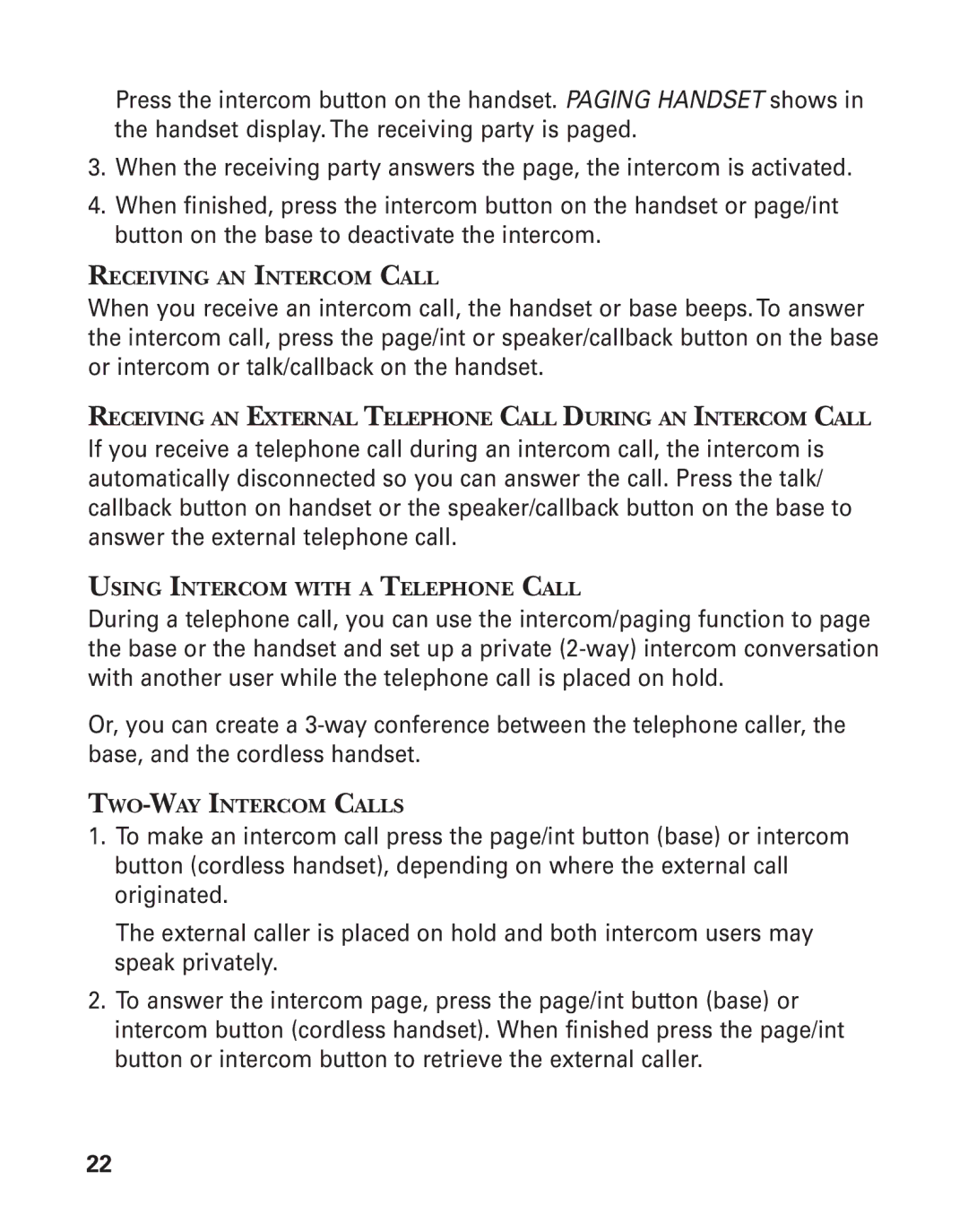 GE 55908580 manual Receiving AN Intercom Call, Using Intercom with a Telephone Call, TWO-WAY Intercom Calls 