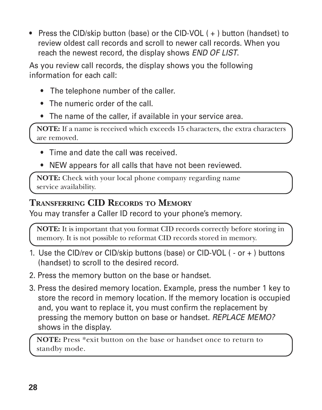 GE 55908580 manual Transferring CID Records to Memory 