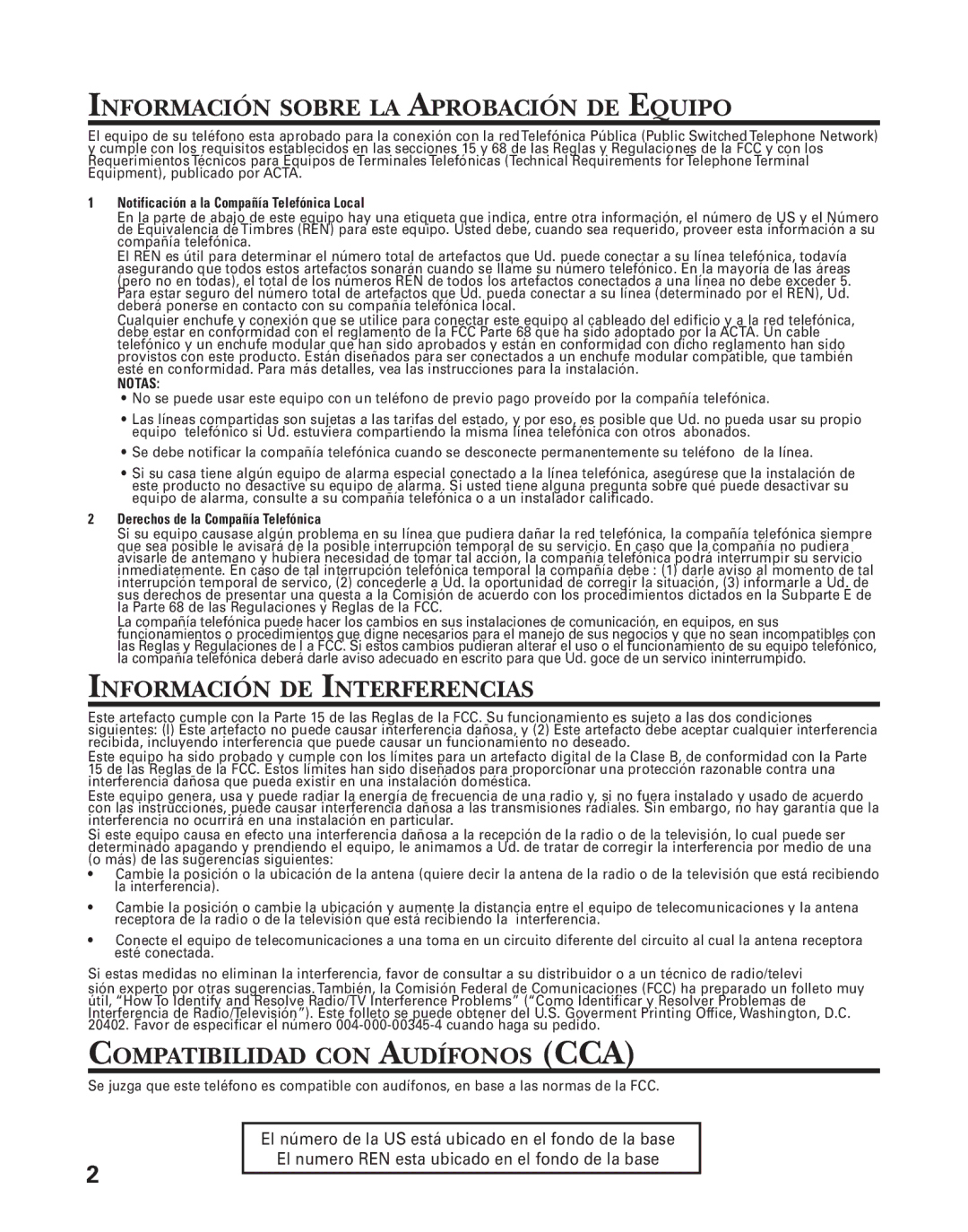 GE 55908580 Información Sobre LA Aprobación DE Equipo, Información DE Interferencias, Compatibilidad CON Audífonos CCA 