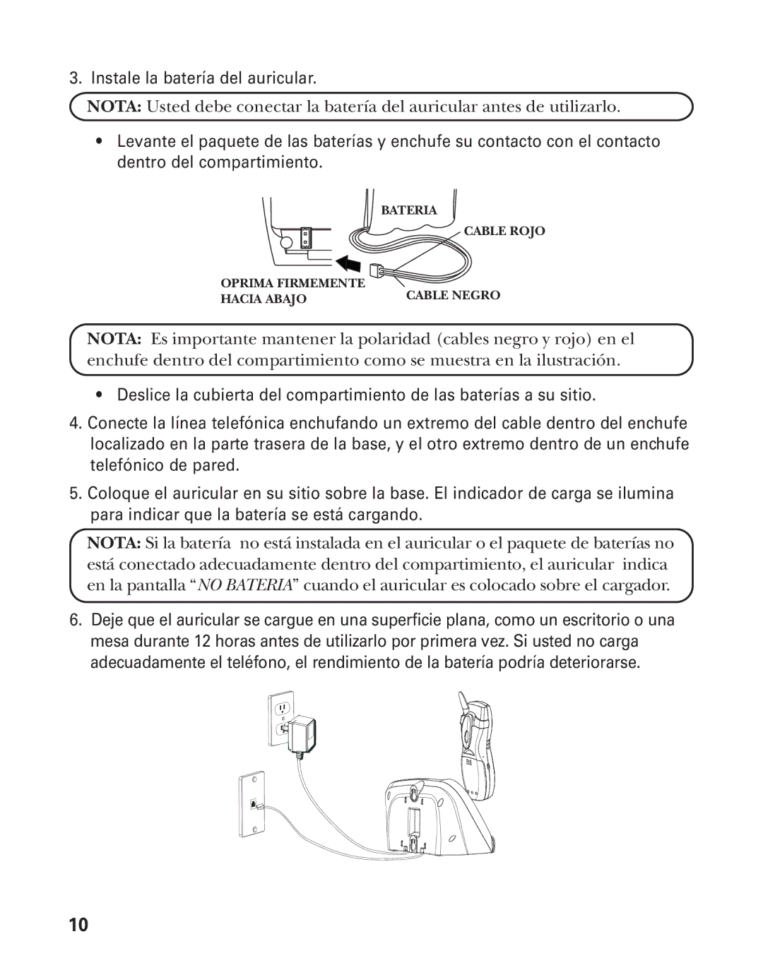 GE 55908580 manual Instale la batería del auricular 