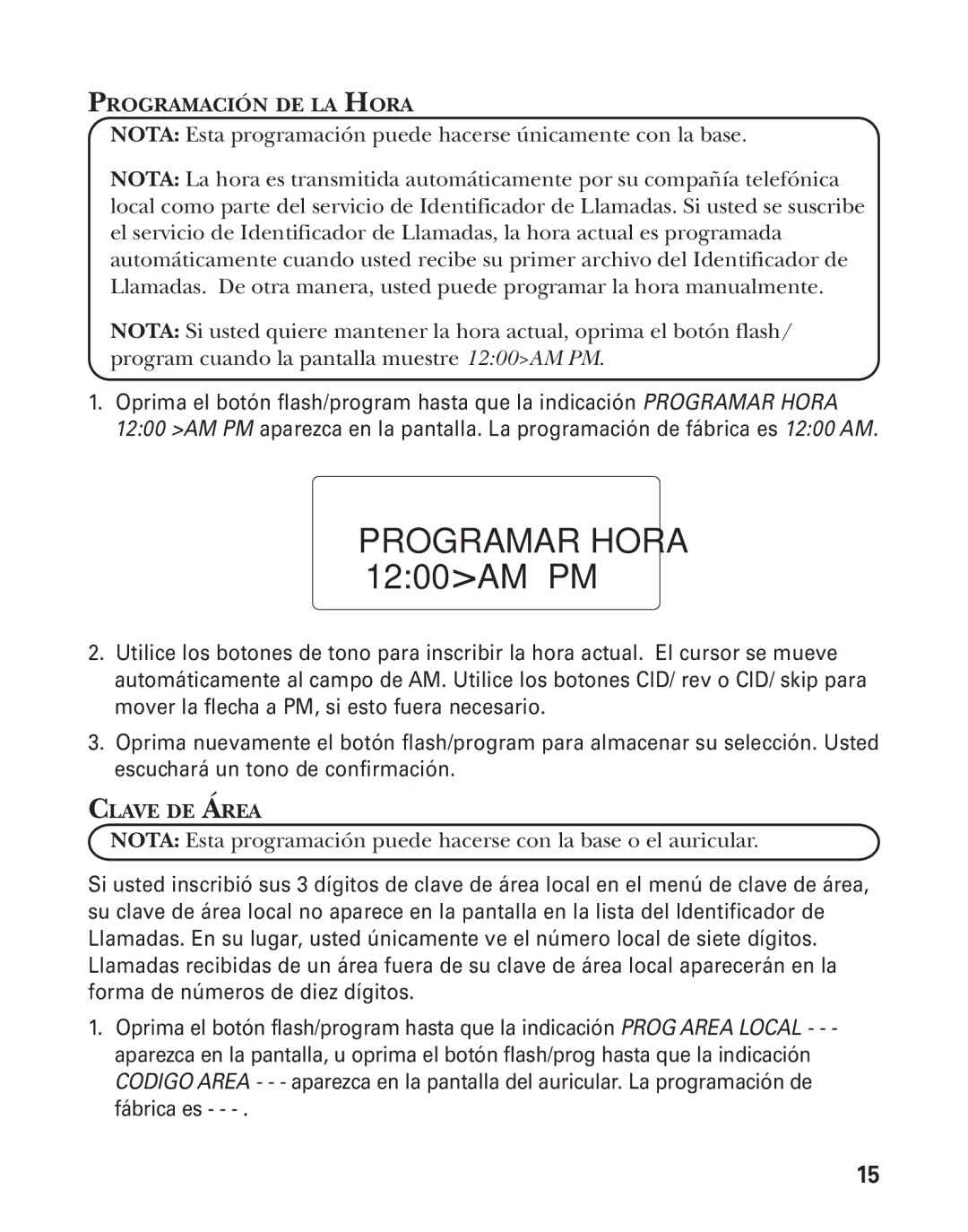 GE 55908580 manual Programación DE LA Hora, Clave DE Área 