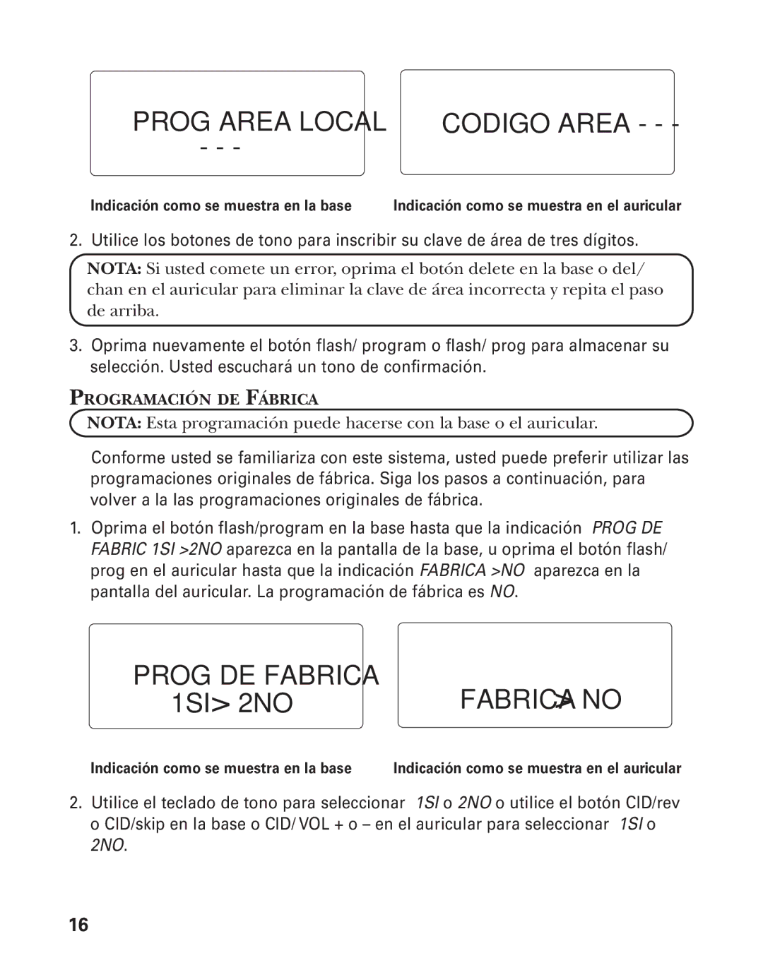 GE 55908580 manual Prog Area Local, Programación DE Fábrica 