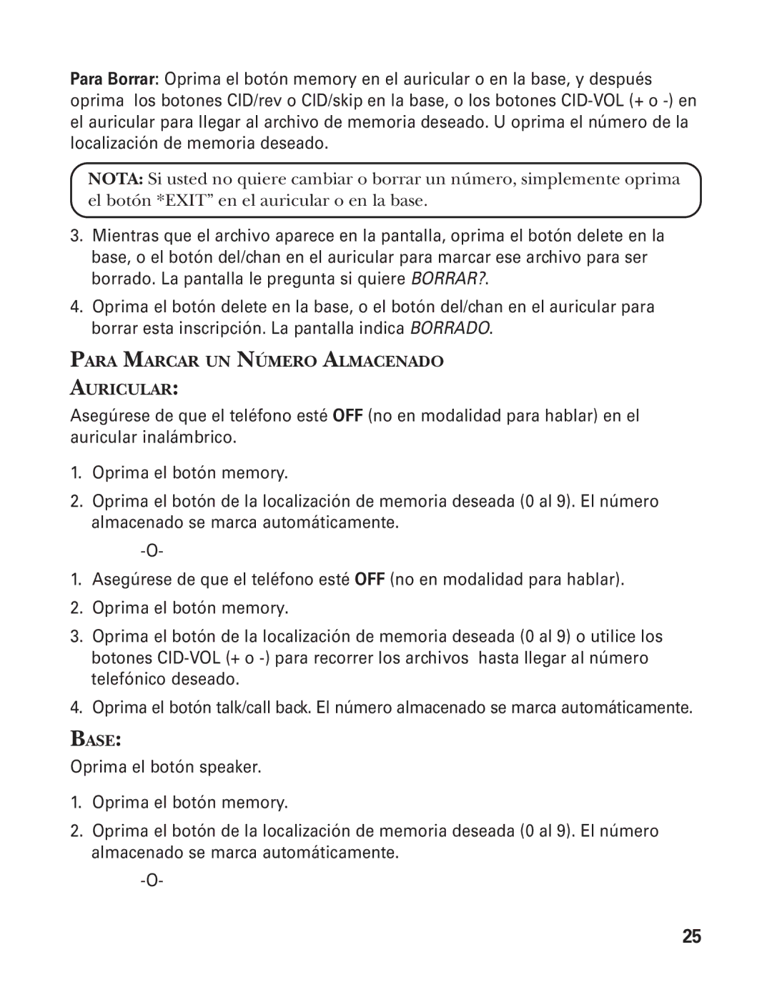 GE 55908580 manual Para Marcar UN Número Almacenado Auricular, Base 