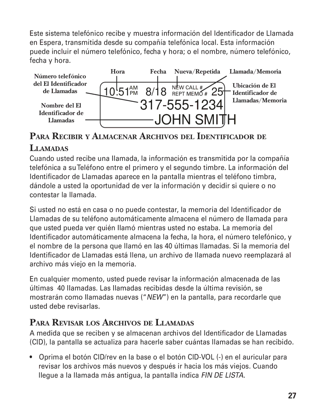 GE 55908580 manual Para Revisar LOS Archivos DE Llamadas 