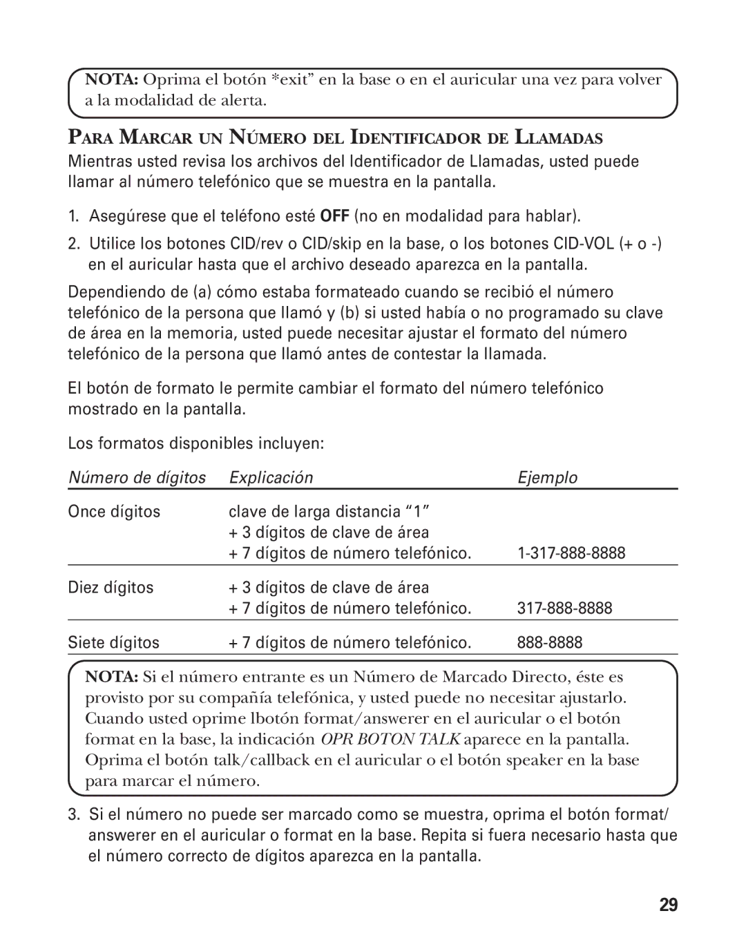 GE 55908580 manual Para Marcar UN Número DEL Identificador DE Llamadas 