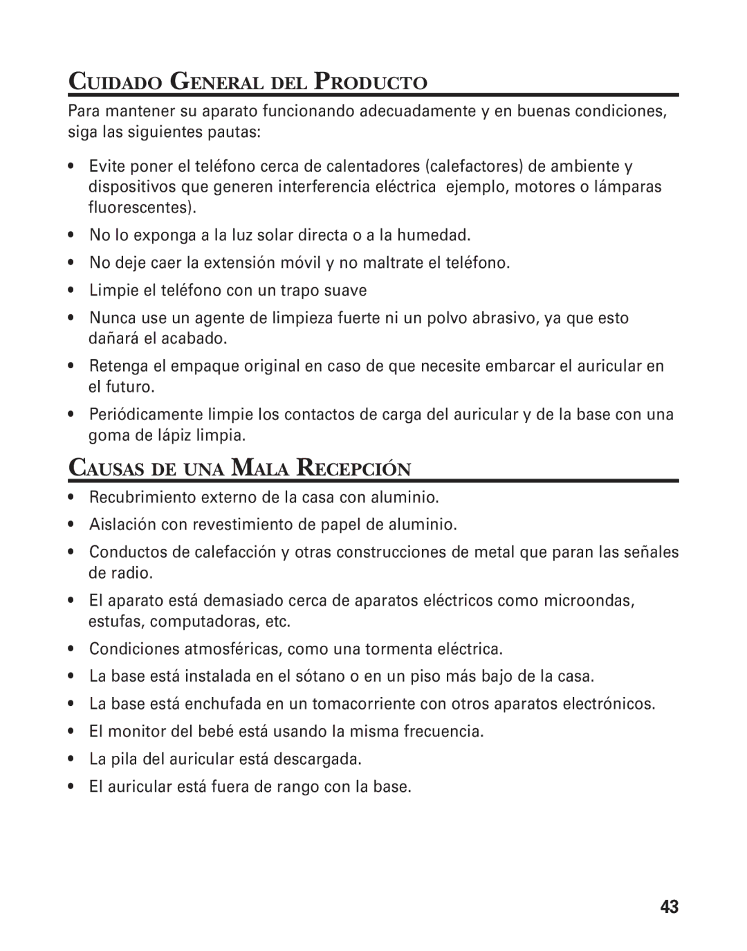 GE 55908580 manual Cuidado General DEL Producto, Causas DE UNA Mala Recepción 