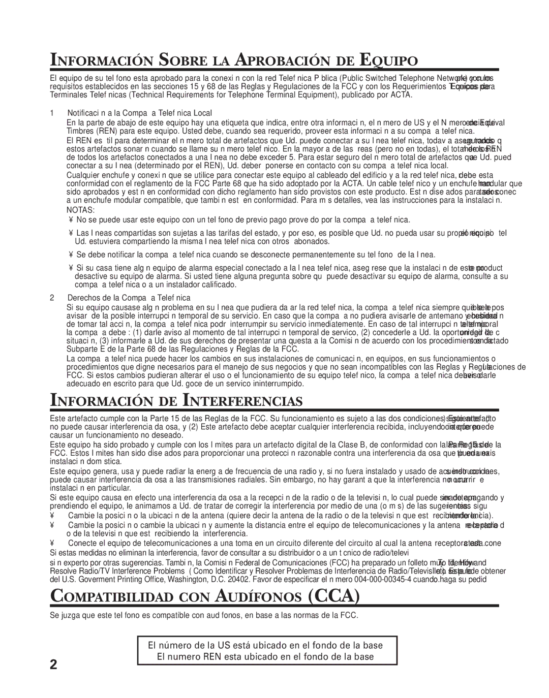 GE 55909320 Información Sobre LA Aprobación DE Equipo, Información DE Interferencias, Compatibilidad CON Audífonos CCA 