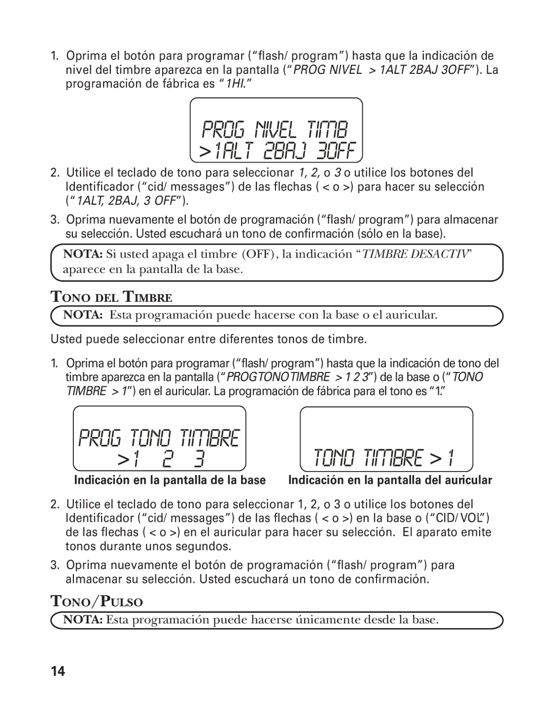 GE 55909320 manual Tono DEL Timbre, Tono/Pulso 