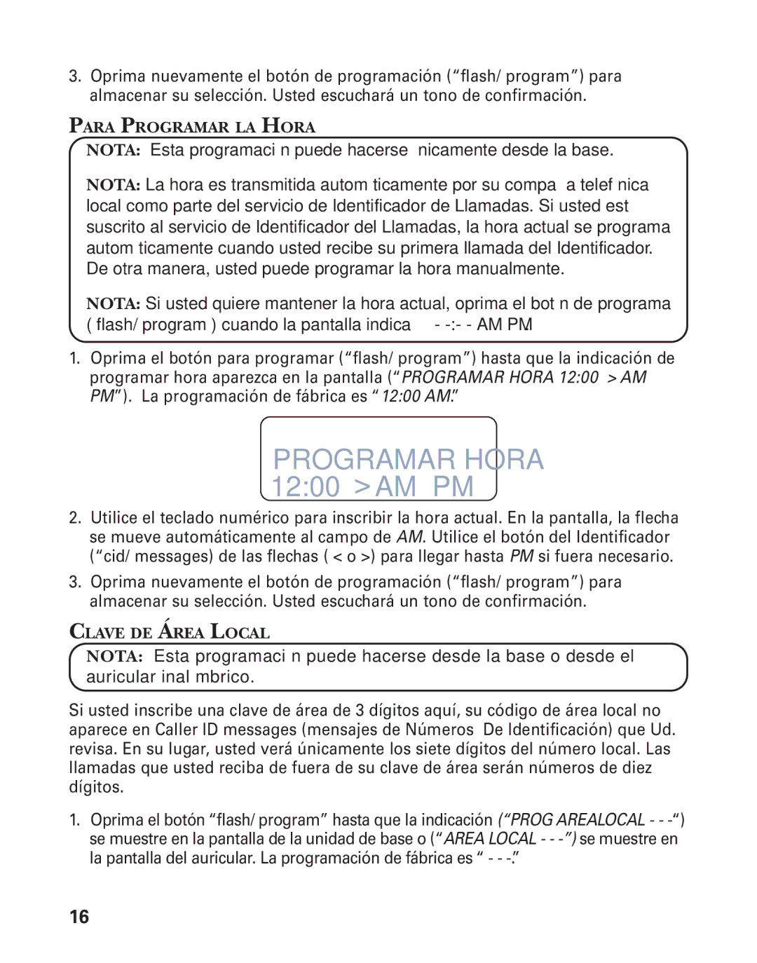 GE 55909320 manual Para Programar LA Hora, Clave DE Área Local 