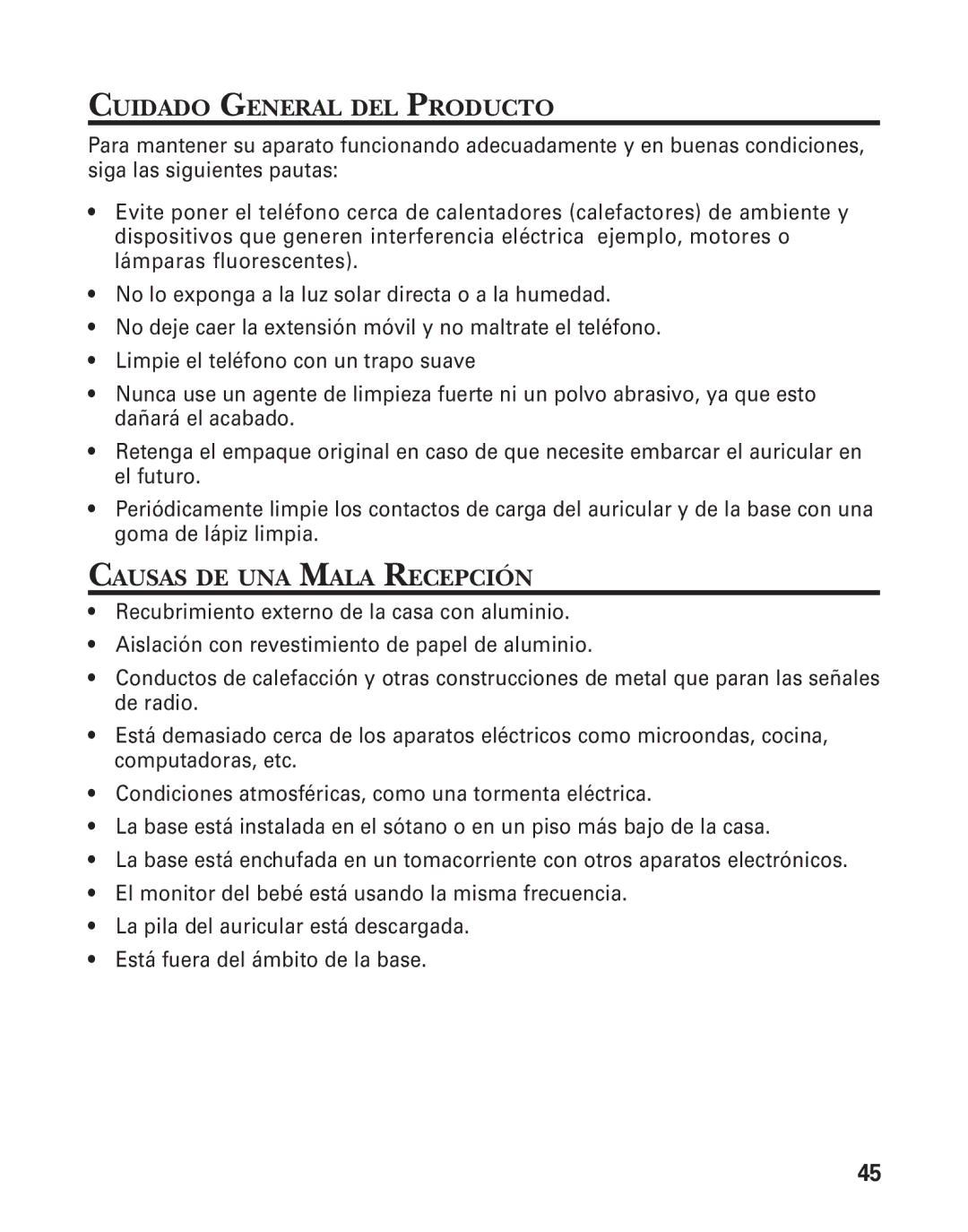 GE 55909320 manual Cuidado General DEL Producto, Causas DE UNA Mala Recepción 